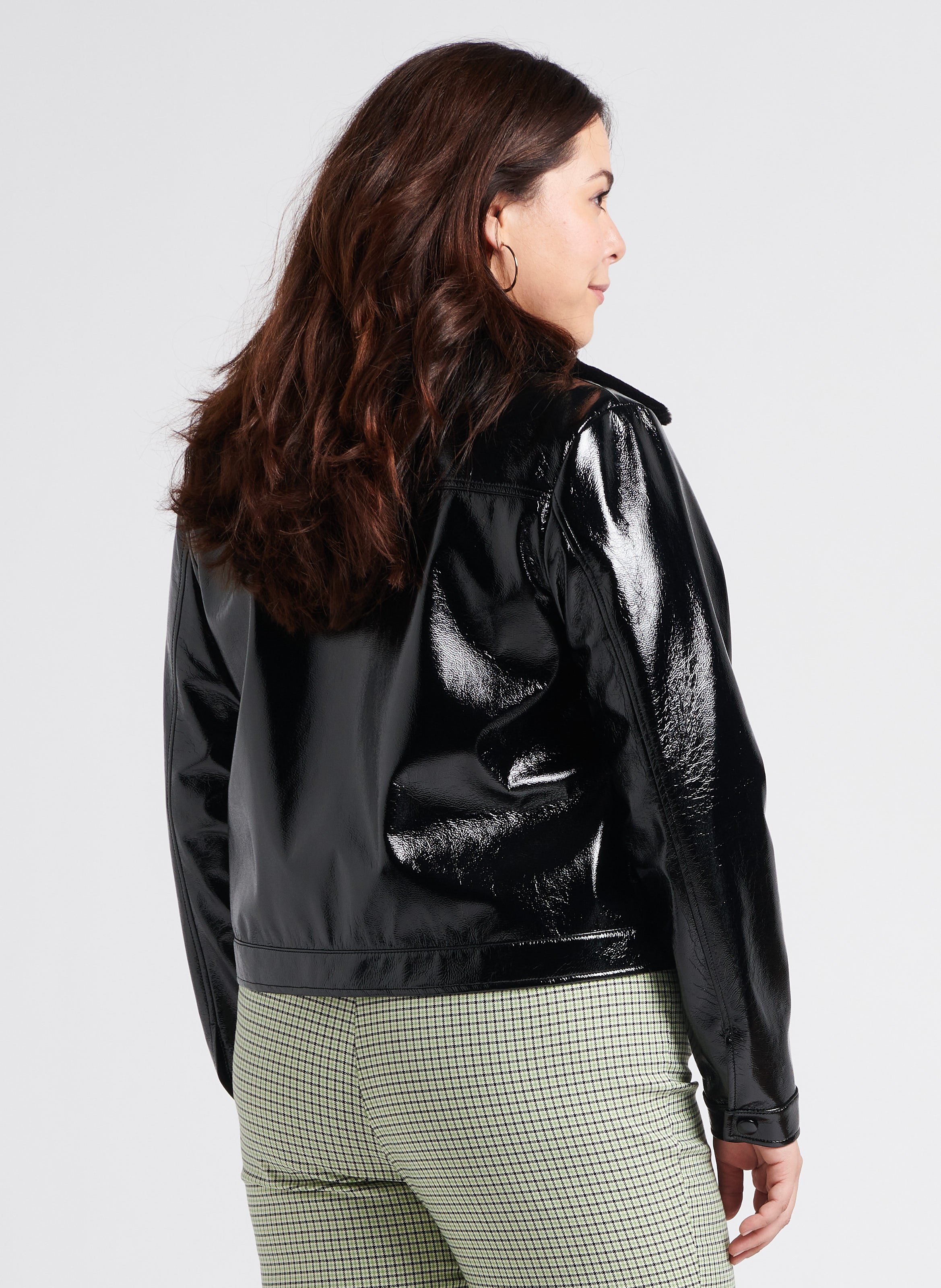 Black cropped vinyl clearance jacket