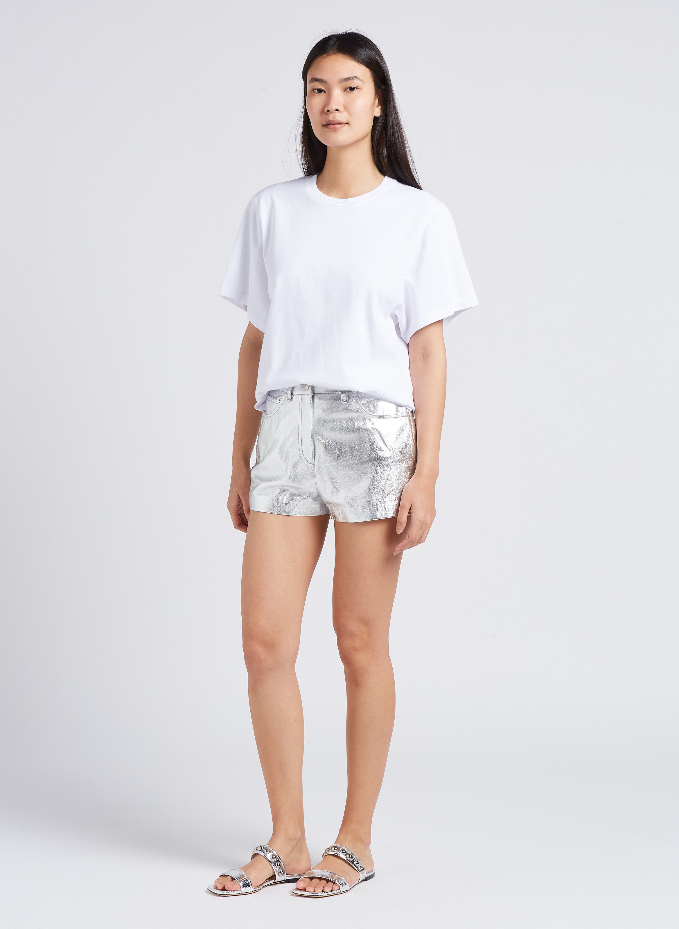 Straight-leg metallic leather shorts IRO Silver