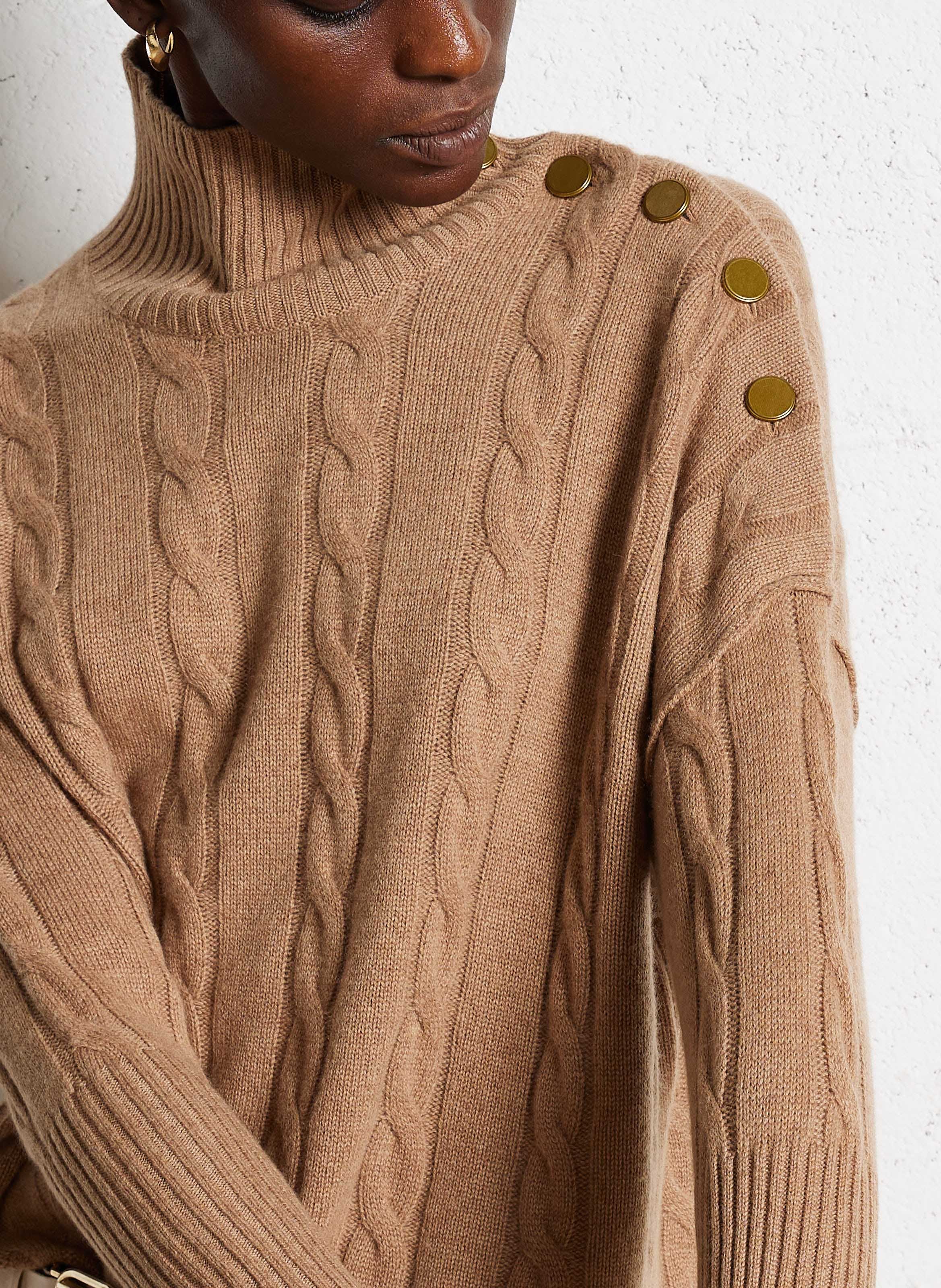 Pull ample col montant en cachemire KUJTEN Marron