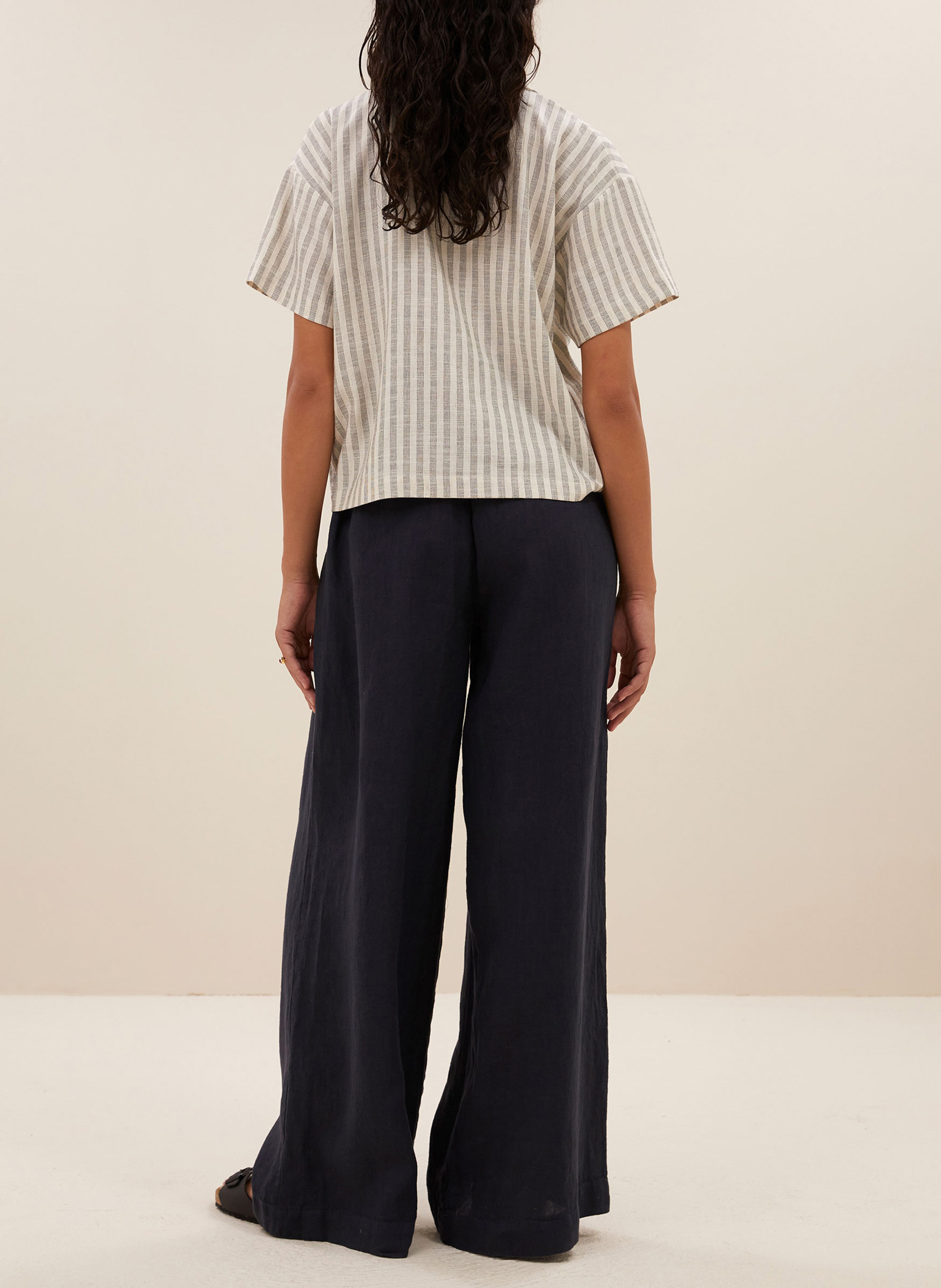 Recht, gestreept overhemd Beige