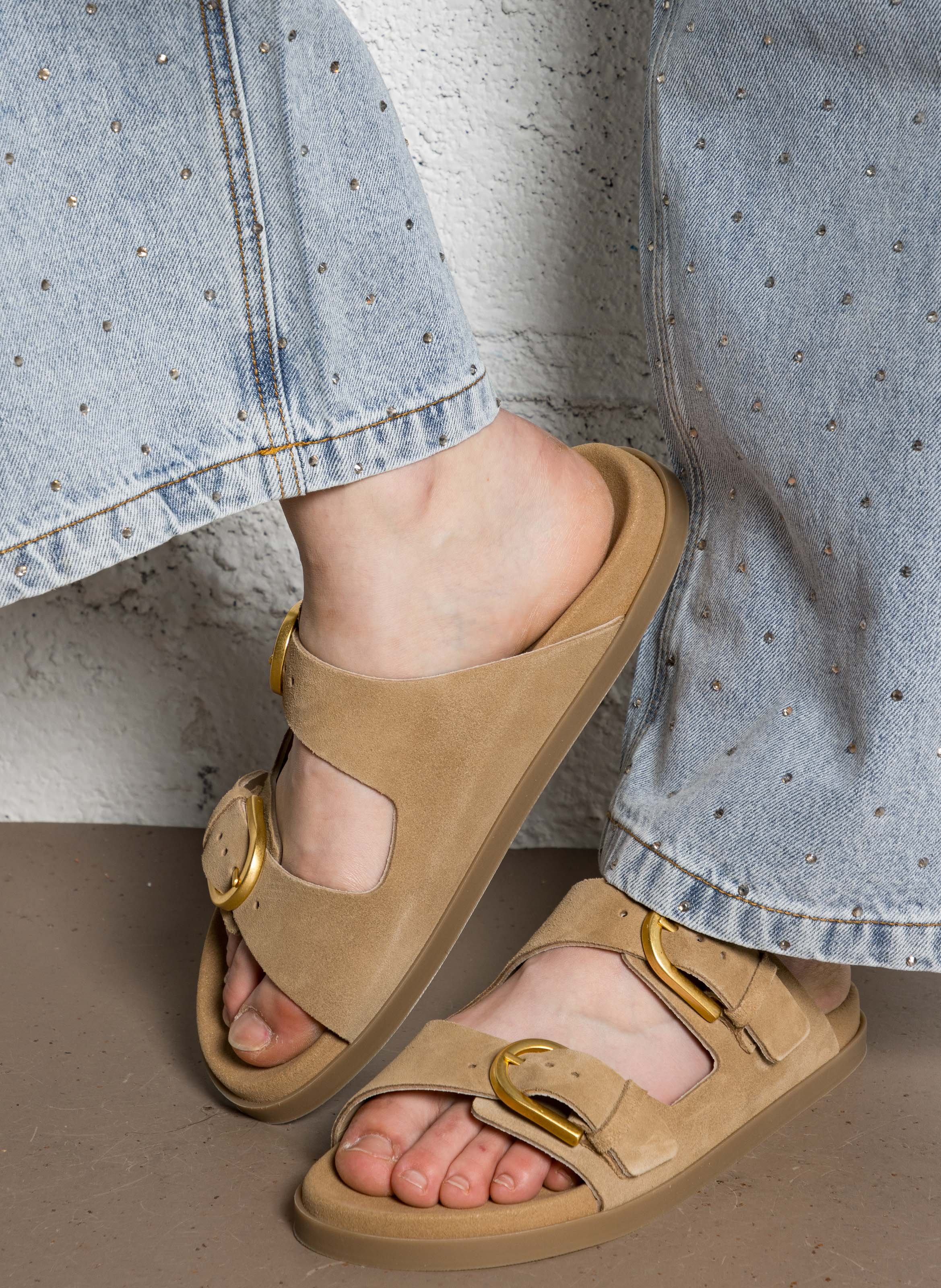 Flache Riemchensandalen aus Leder BOCAGE Beige