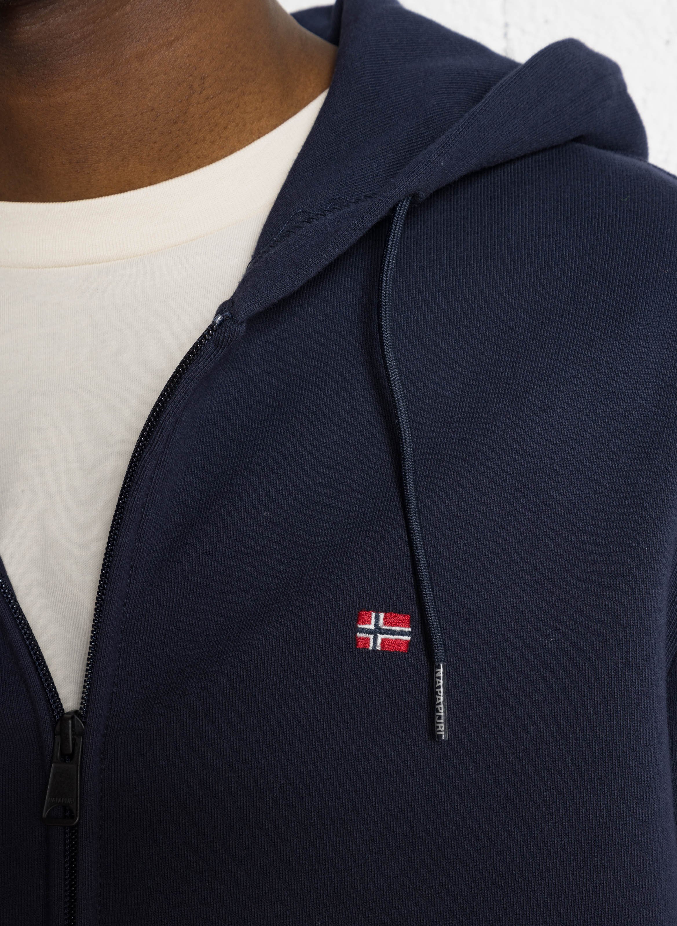 Sweat zippé à capuche en coton NAPAPIJRI Bleu