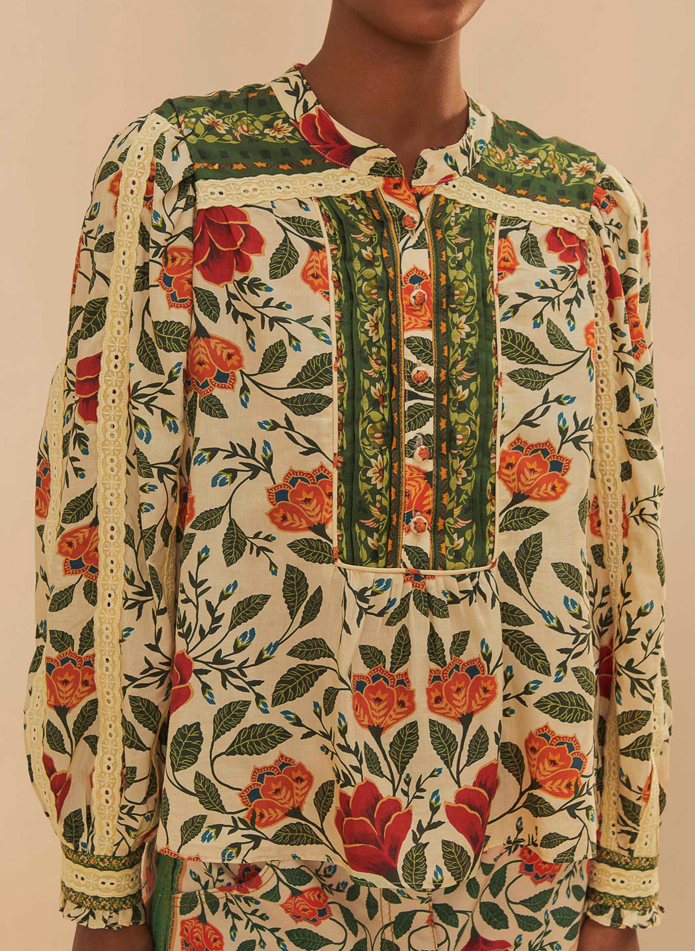 Top met geborduurde print FARM RIO Groen