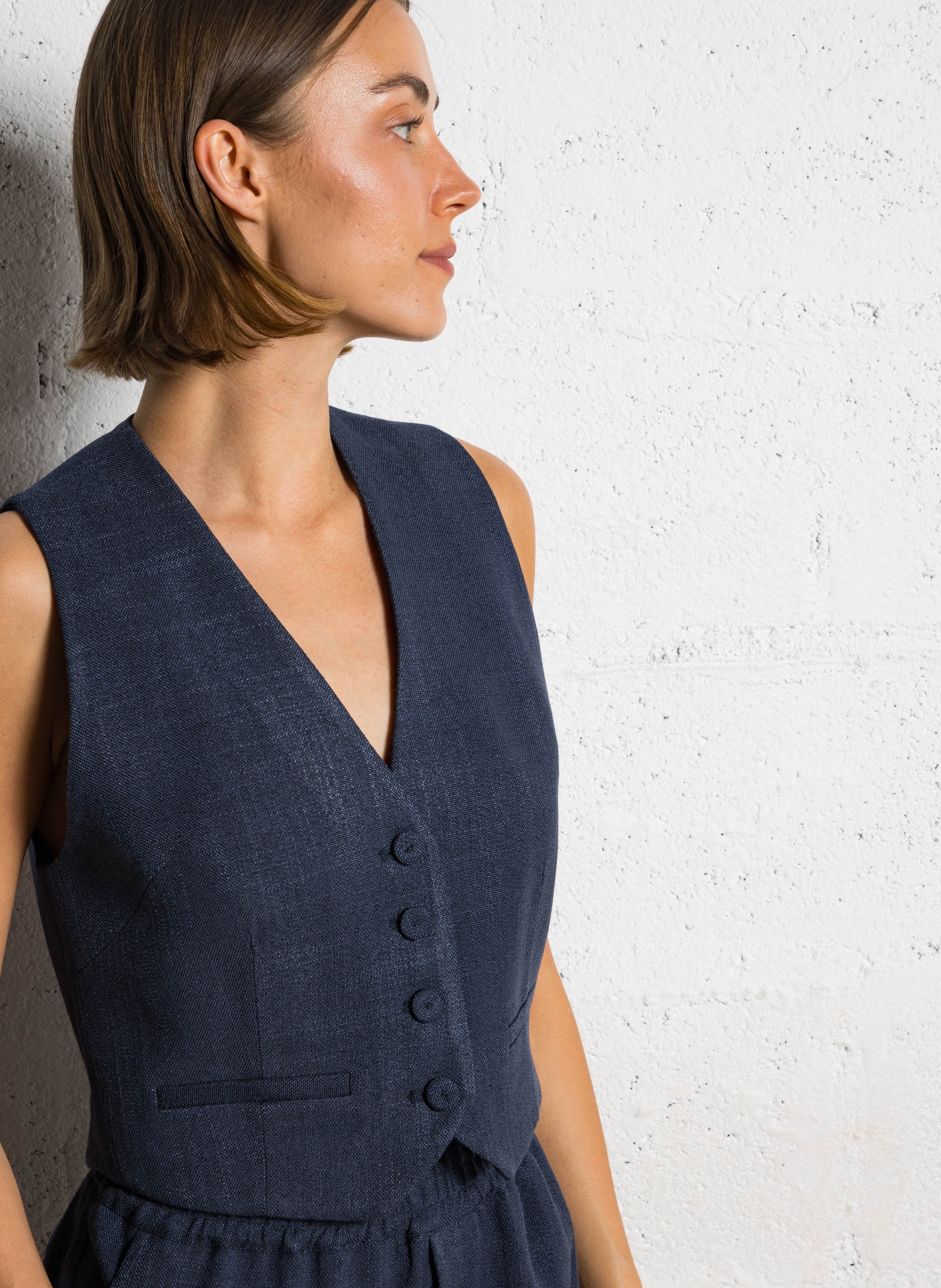 Straight blended virgin wool V-neck cardigan MARGAUX LONNBERG Blue