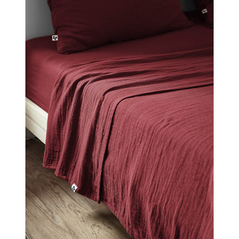 Flat sheet "gaïa" all sizes "cotton gauze"  Lie de vin