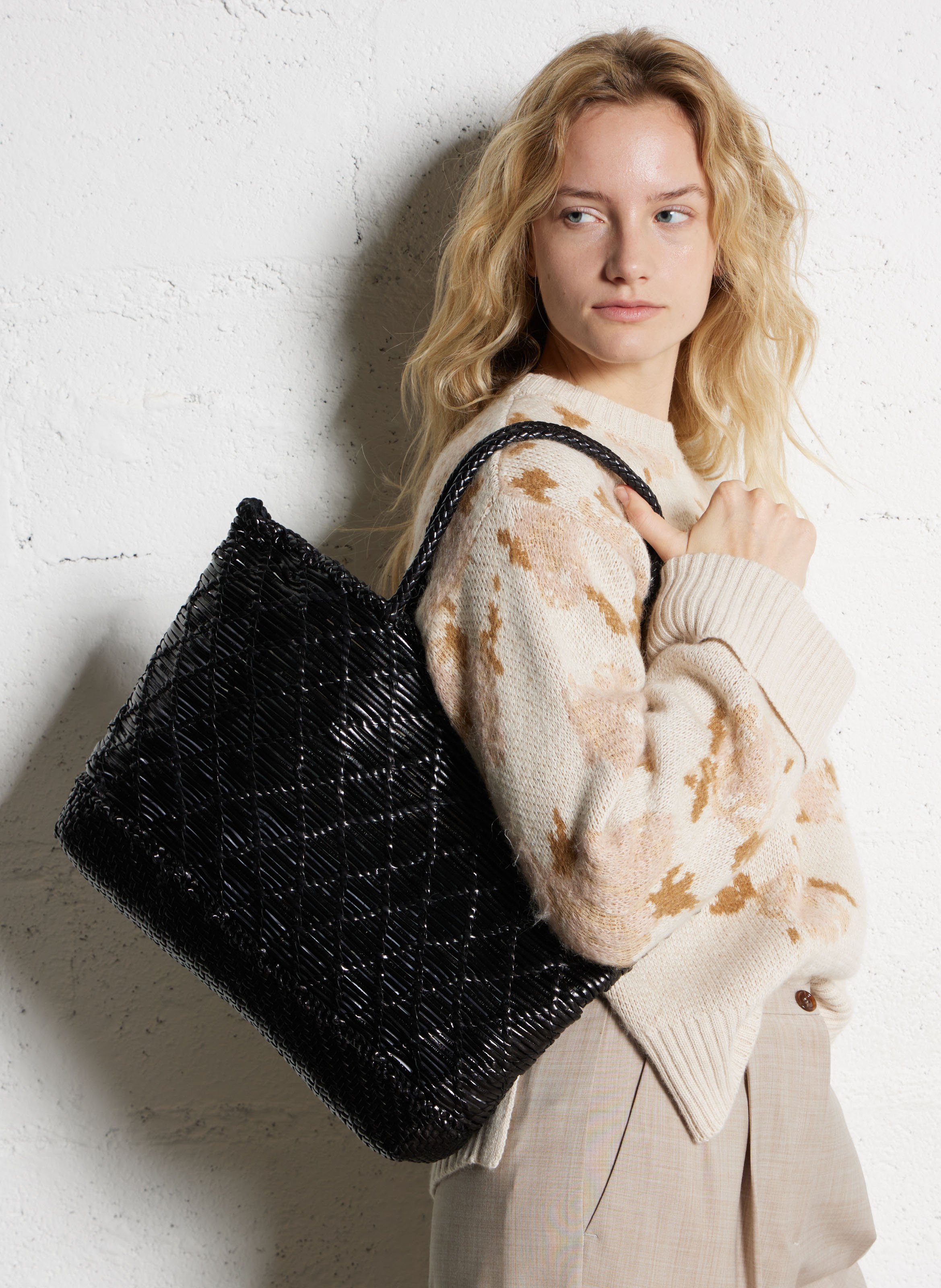 Panier tissé en cuir DRAGON DIFFUSION Noir