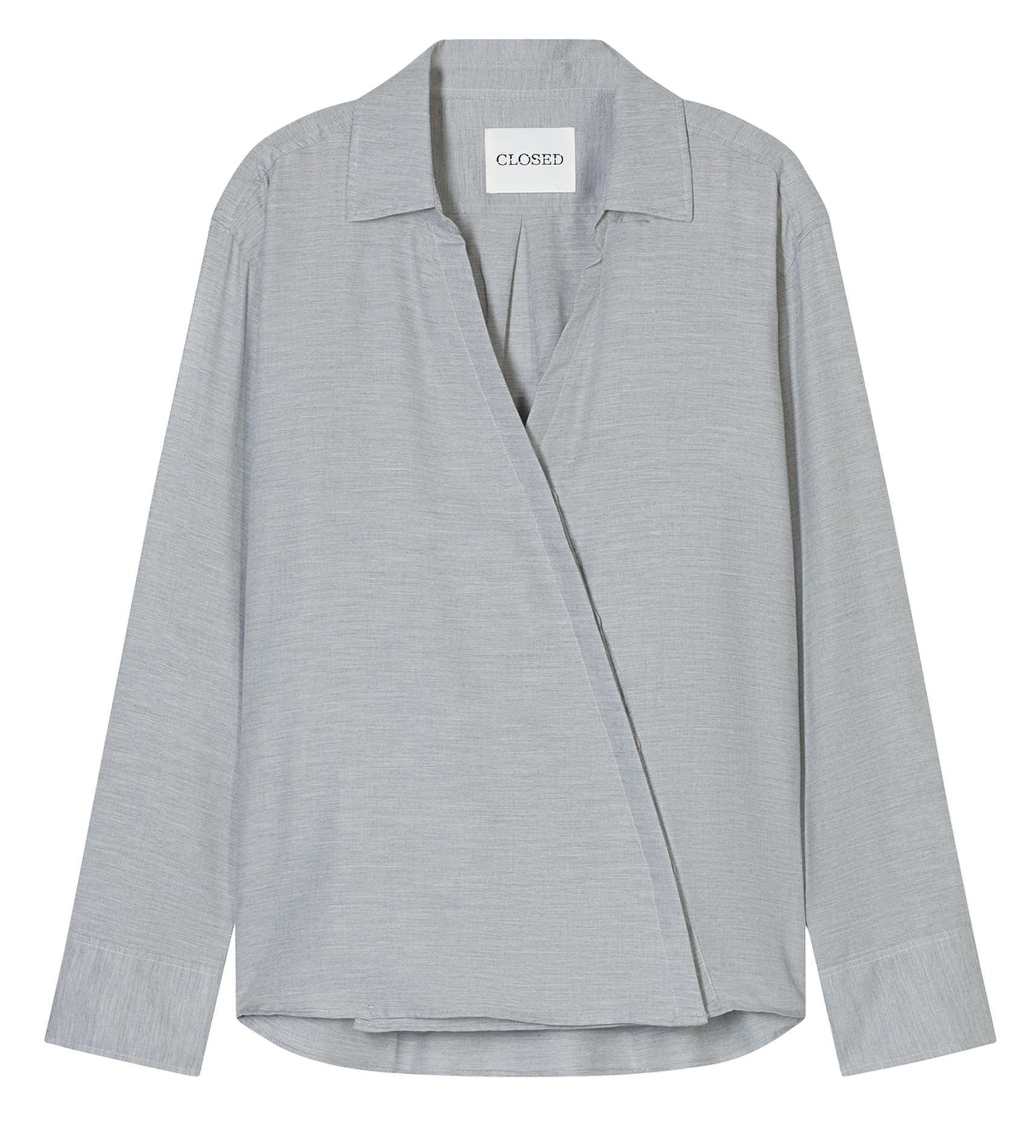 Solid straight blouse with asymmetric buttons CLOSED Grey