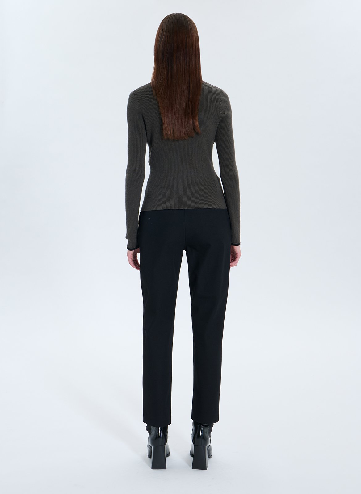 Fitted V-neck ribbed knit vest ZAPA Khaki