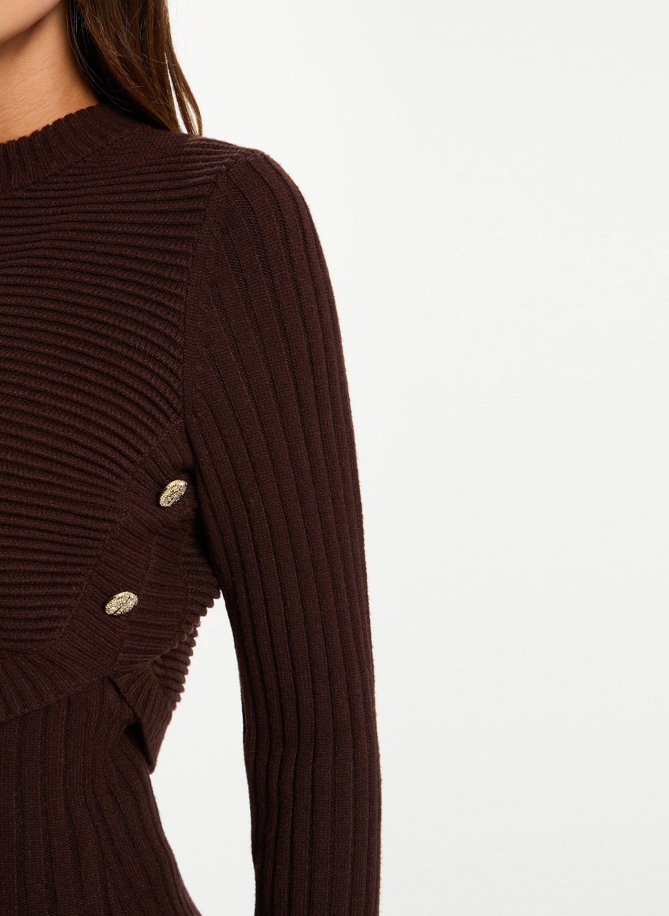 Robe midi col rond en maille MORGAN Marron