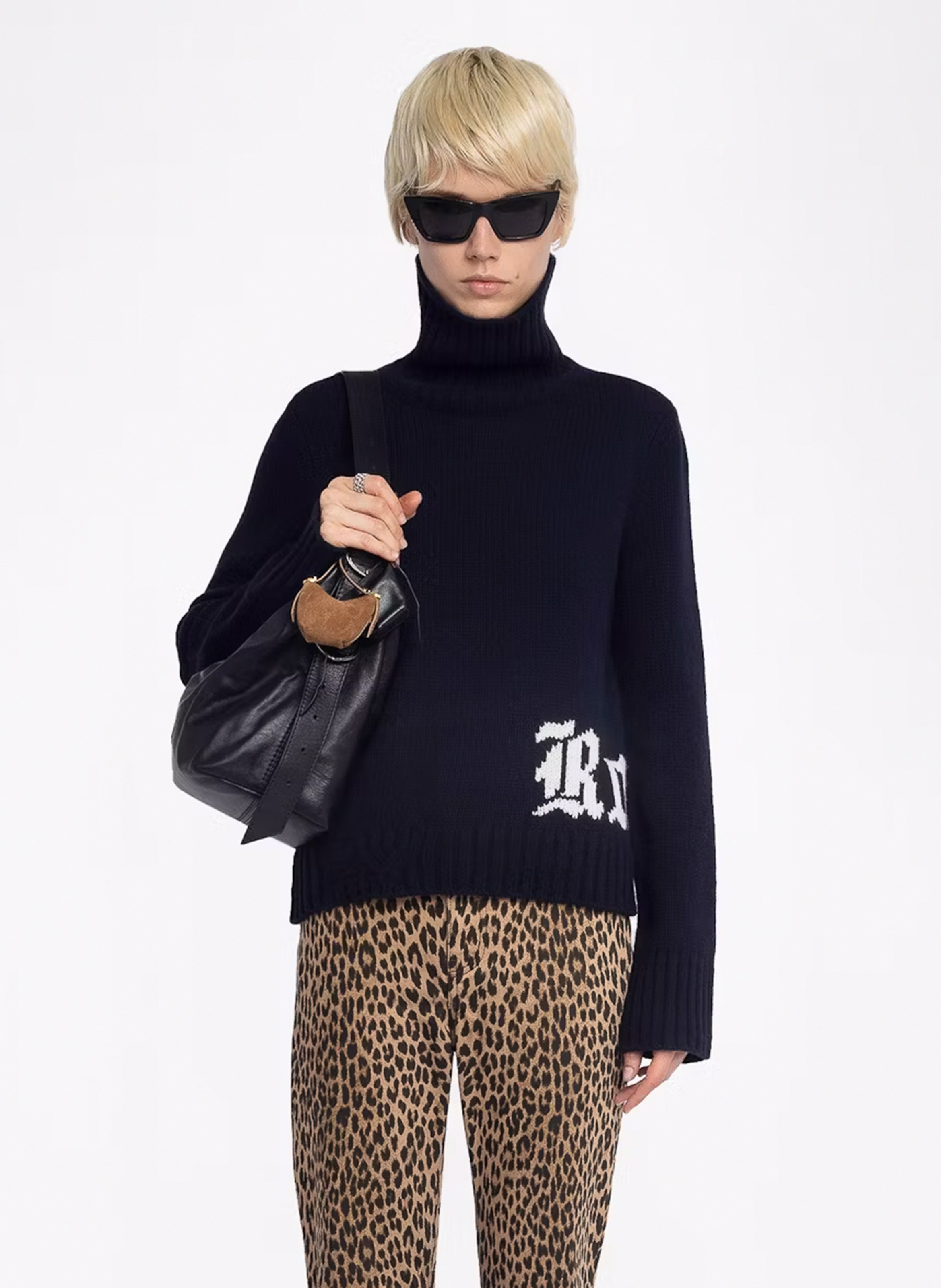 Solid high-neck sweater with wool lettering ZADIG&VOLTAIRE Blue