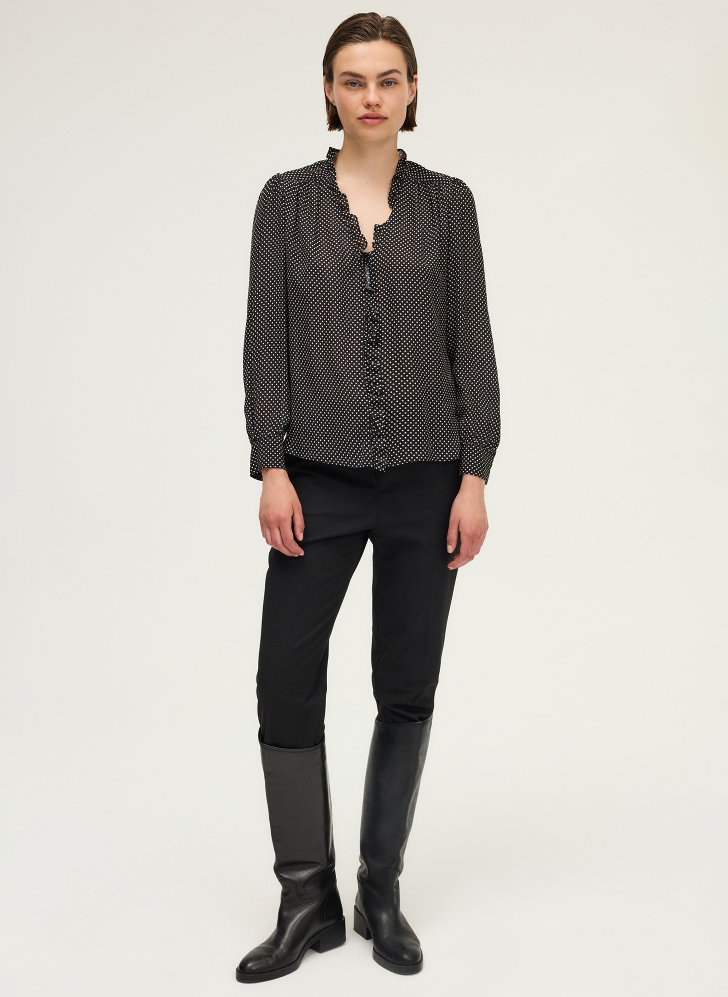 V-neck polka dot blouse PABLO Black