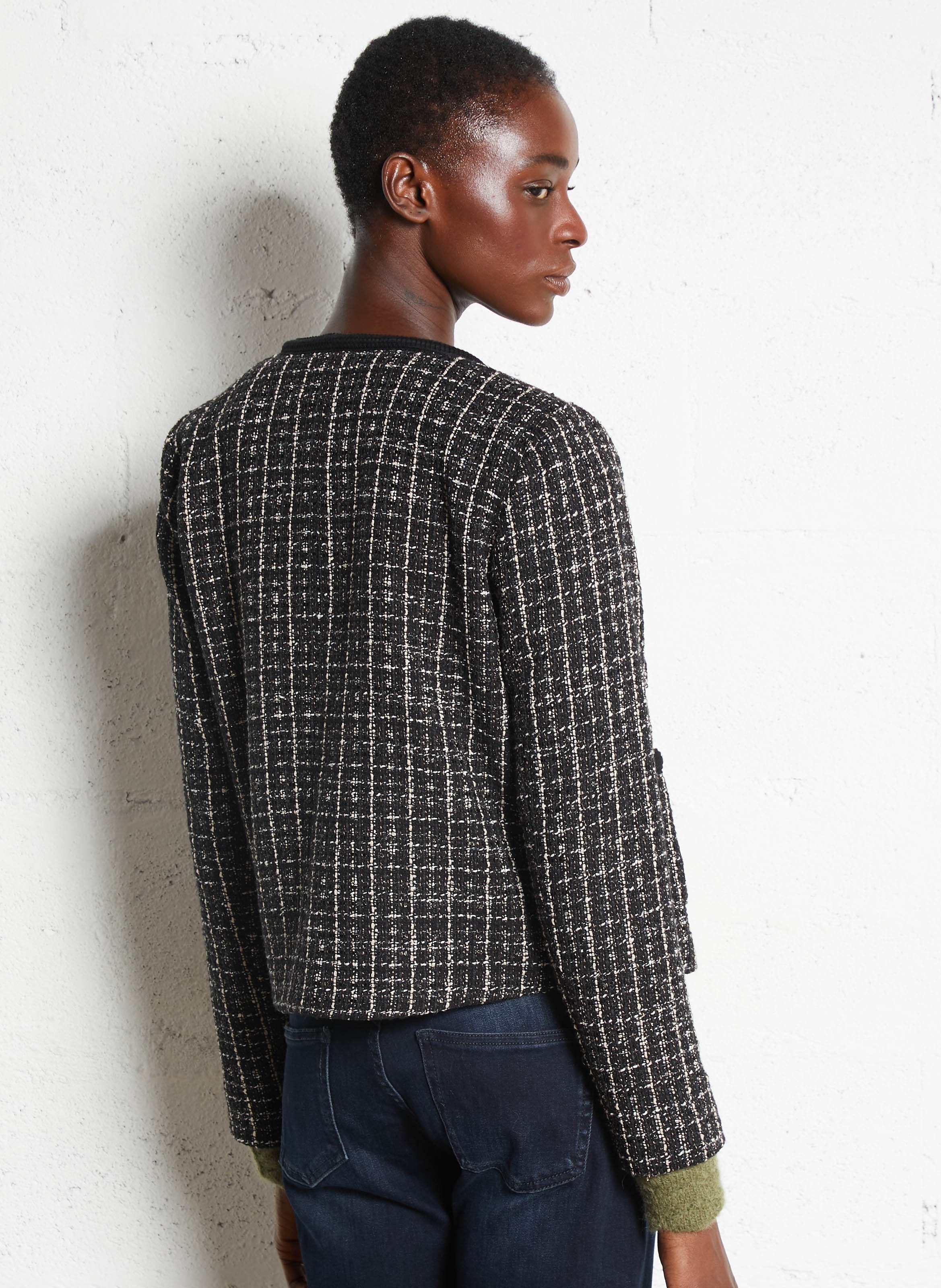 Geknöpfte Tweed-Jacke mit Rundhalsausschnitt SUD EXPRESS Schwarz