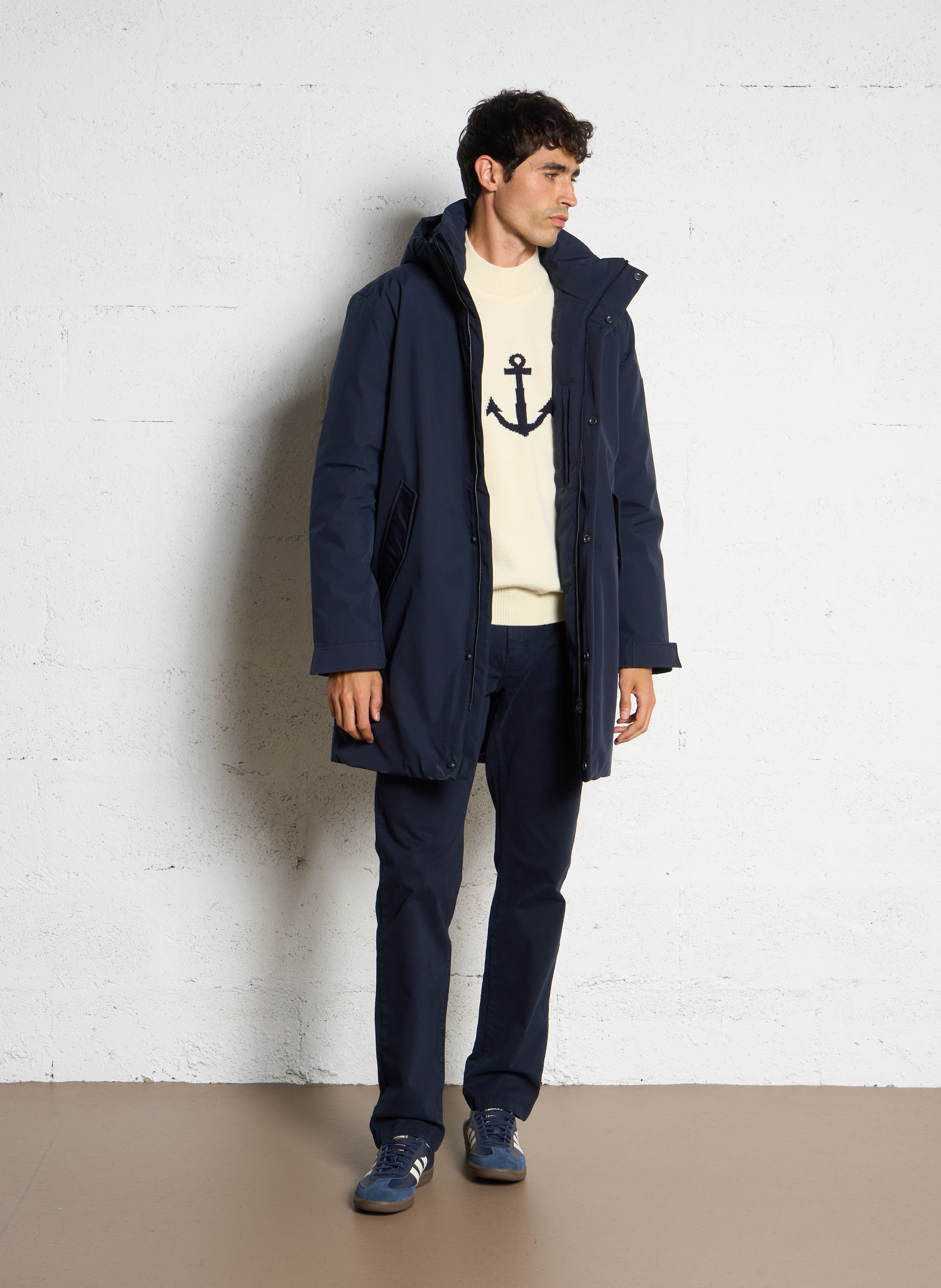 Pull droit col montant motif encre de mer en laine ARMOR LUX Beige