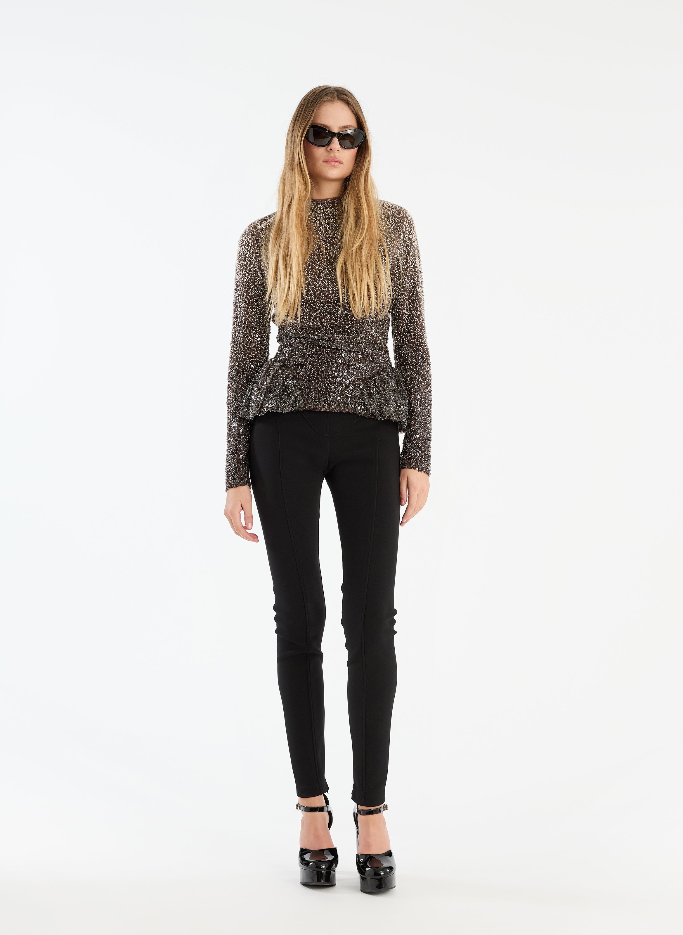 Fitted high-neck top in recycled fibers ROTATE Brown