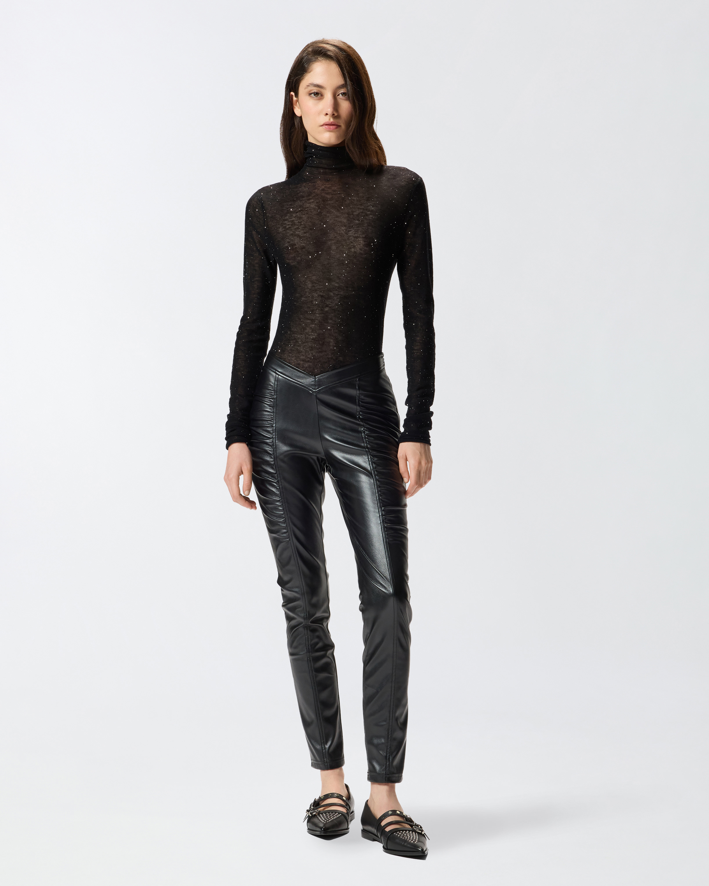 Stretch leather effect leggings PINKO Black