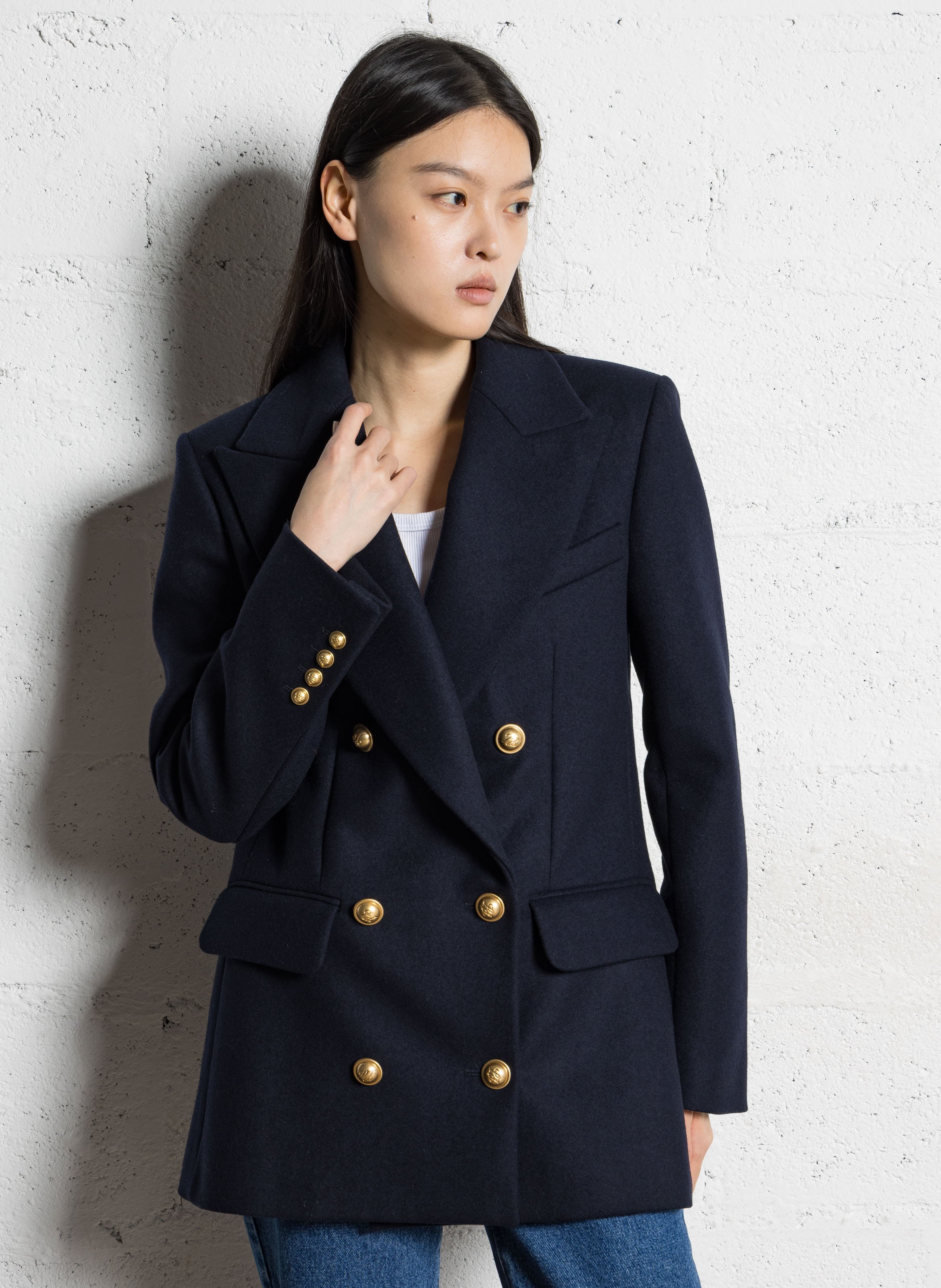 Gerade geschnittener Mantel aus Wollmix mit klassischem Kragen LAURENCE BRAS Blau