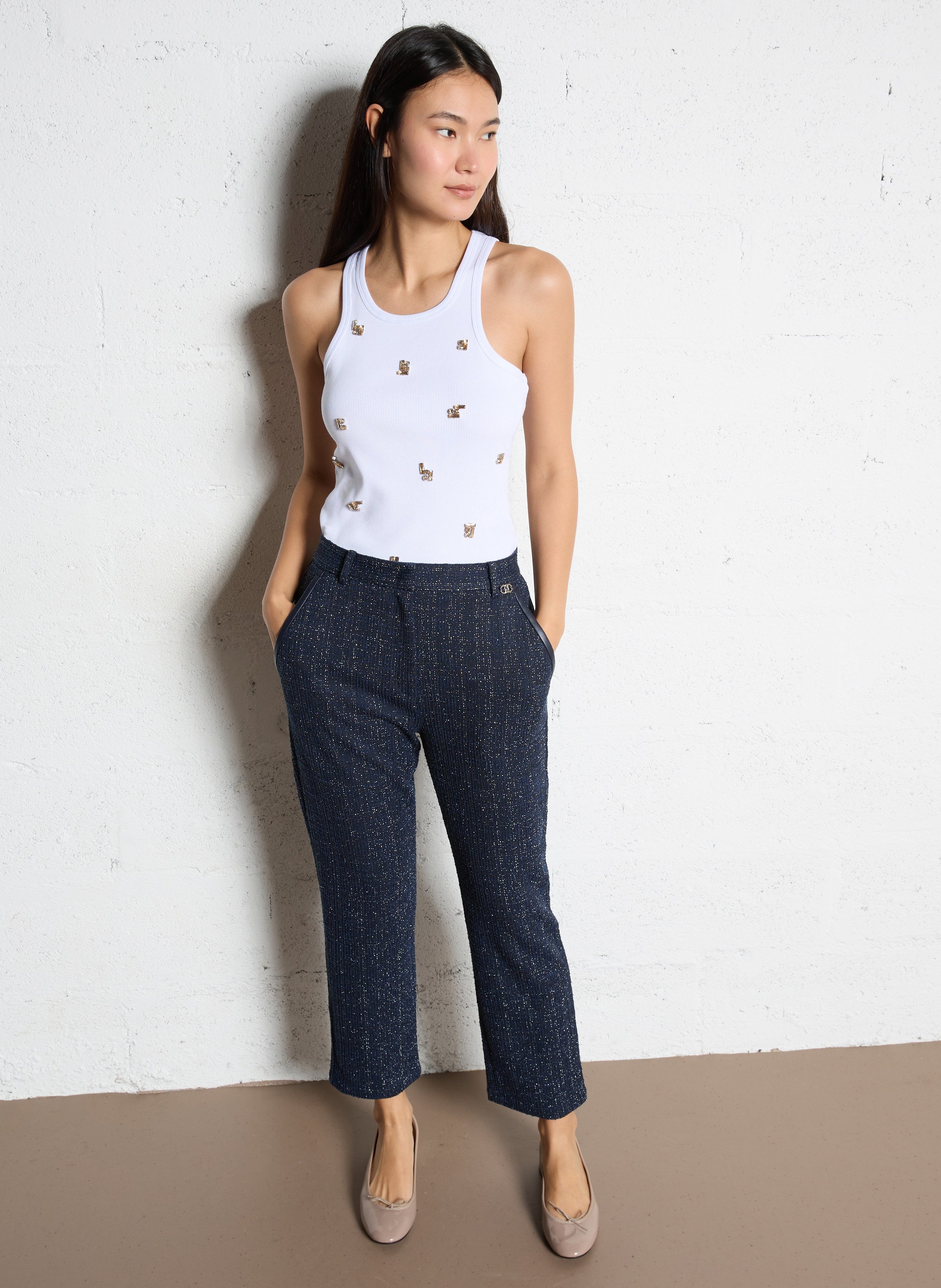 Pantalon droit en tweed LIU JO Bleu