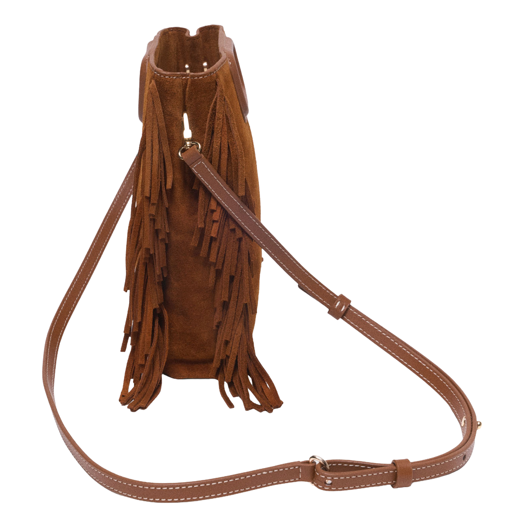 Suède schoudertas met franjes MAJE Bruin