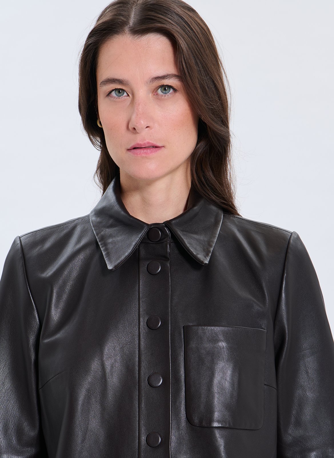 Short button-up leather shirt ZAPA Brown