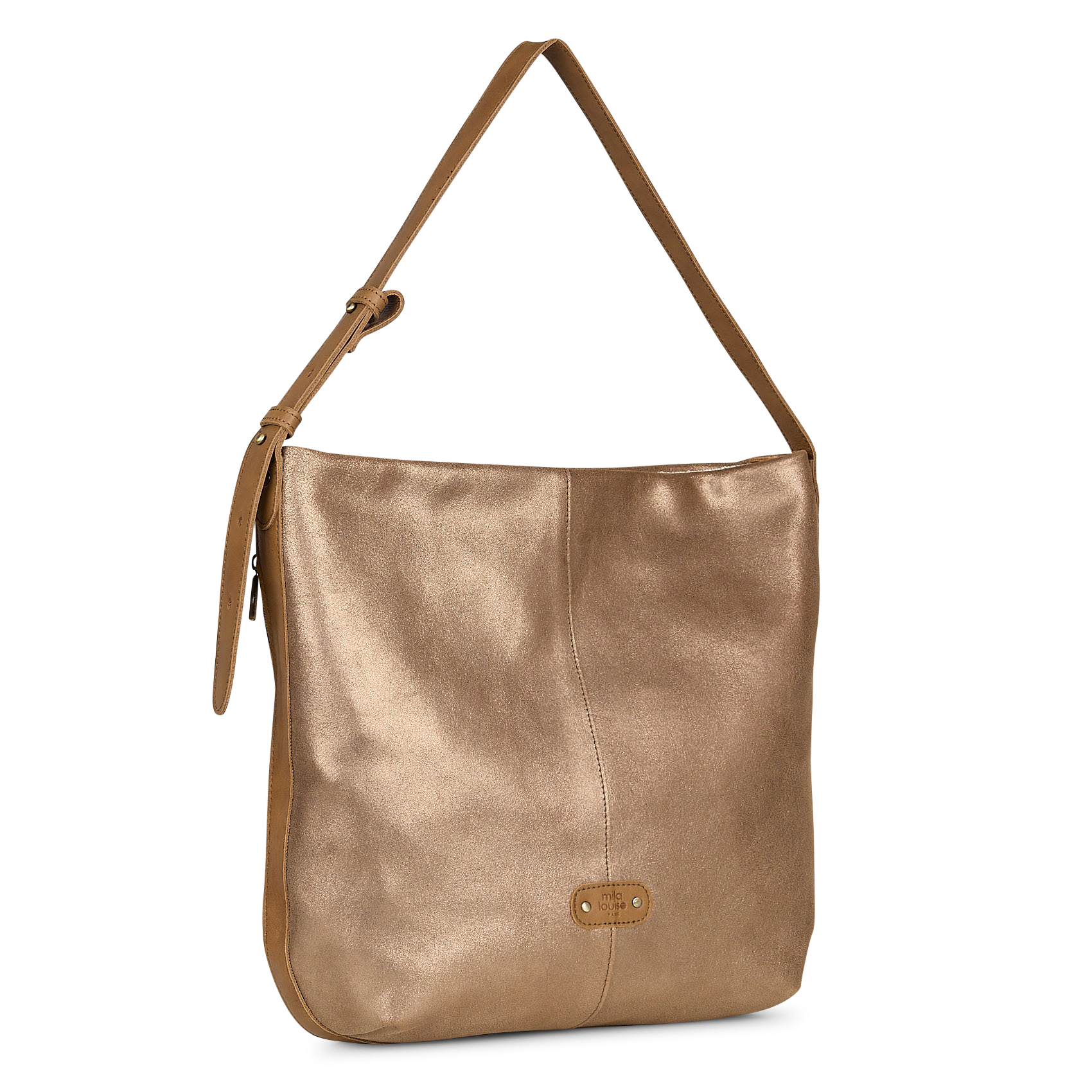 Sequined leather shoulder bag MILA LOUISE Brown