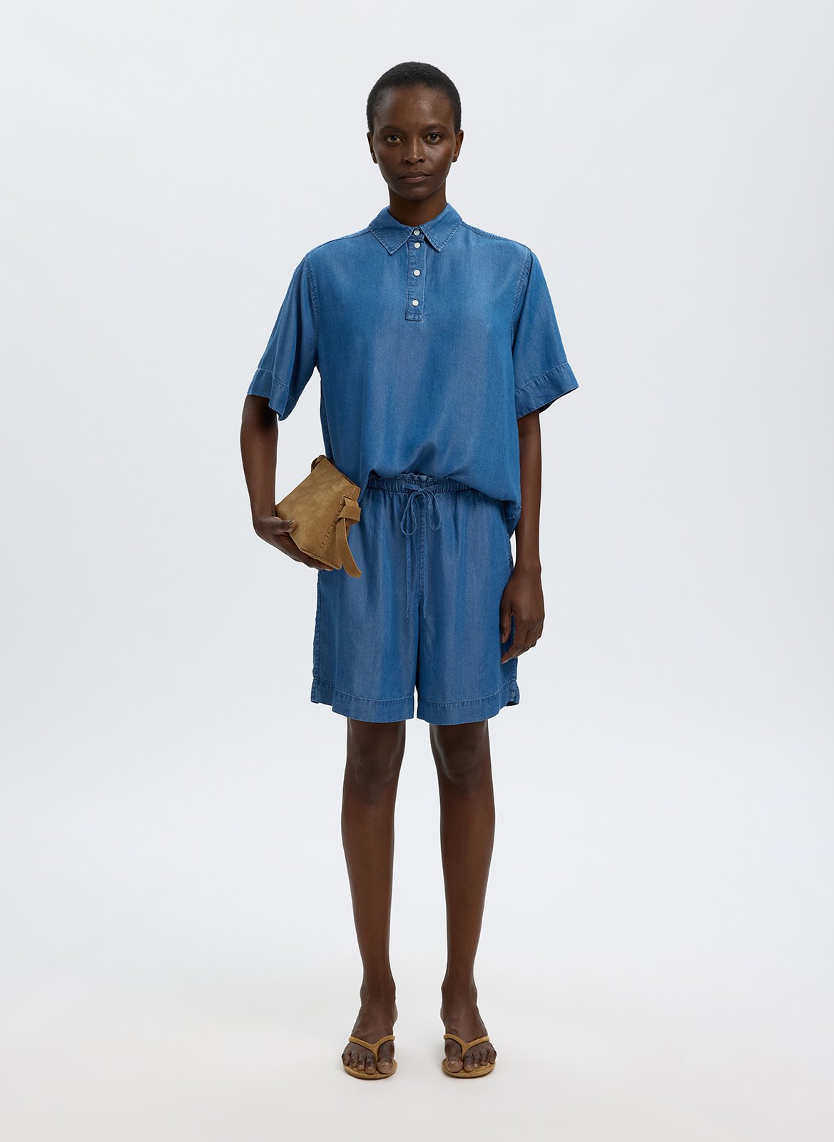 Loose-fitting polo top SELECTED Blue