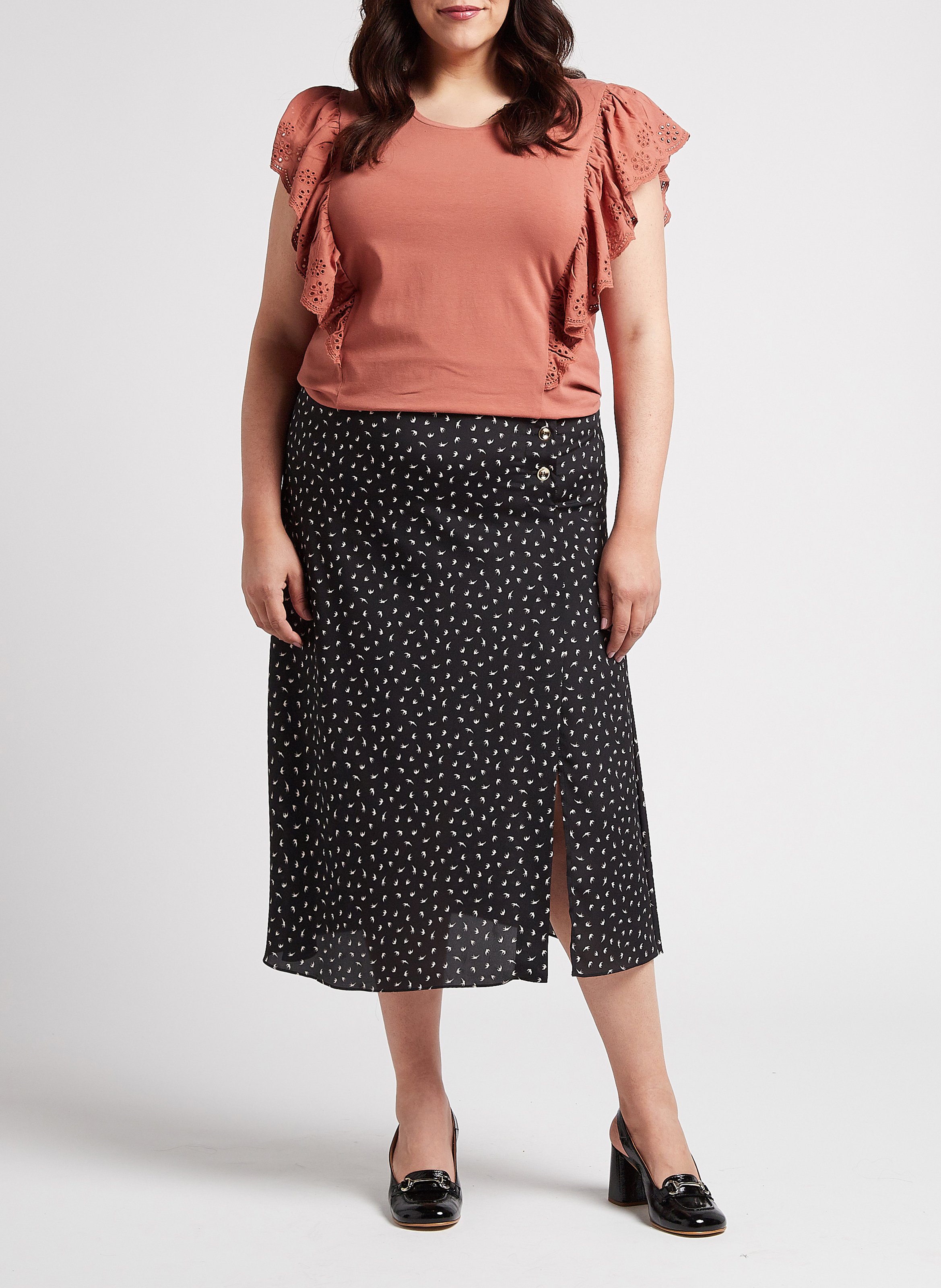Flowing printed skirt with slit PERSONA by Marina Rinaldi Black