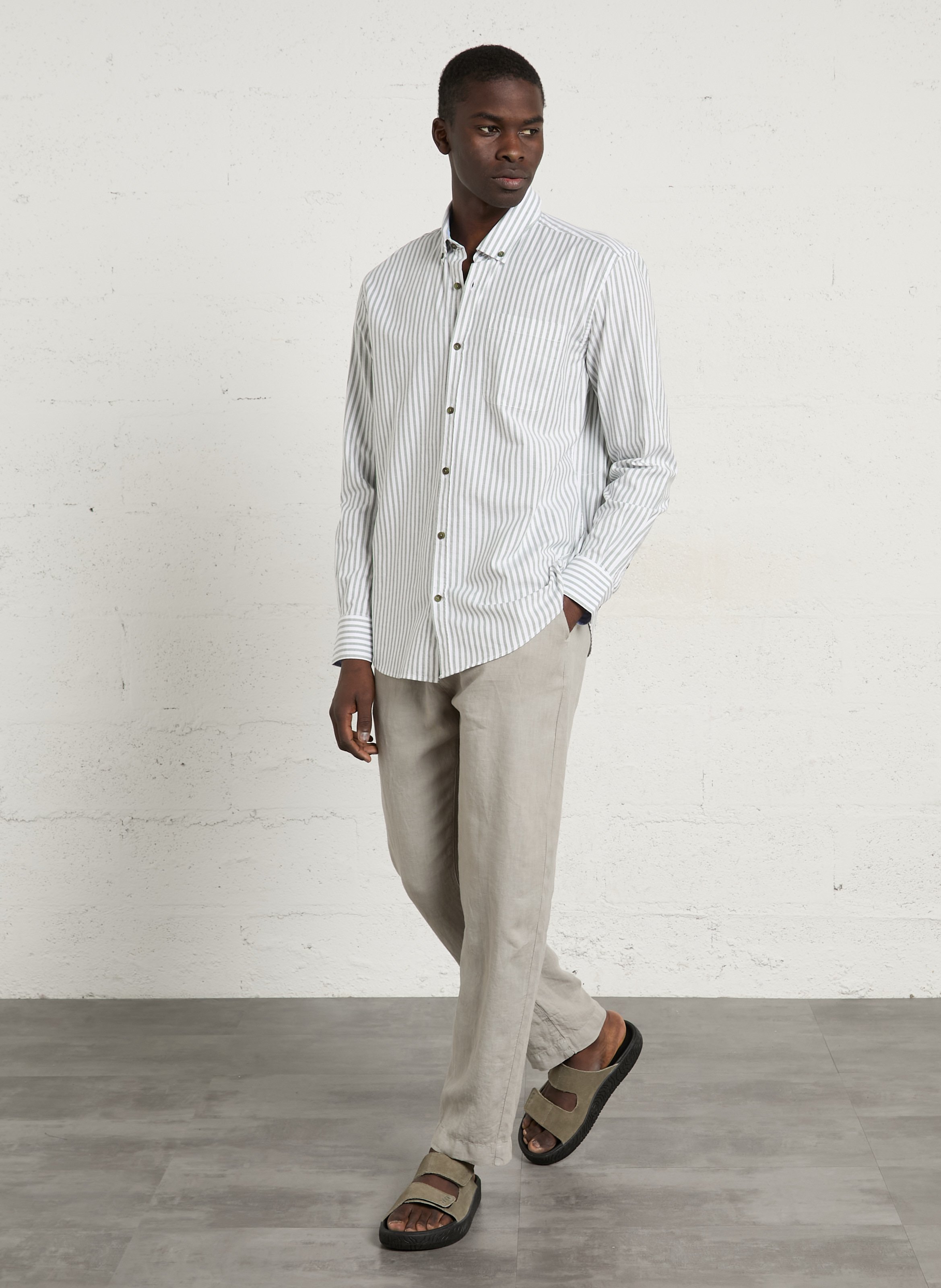 Gerade geschnittene gestreifte Baumwollbluse mit klassischem Kragen ARMOR LUX Grun