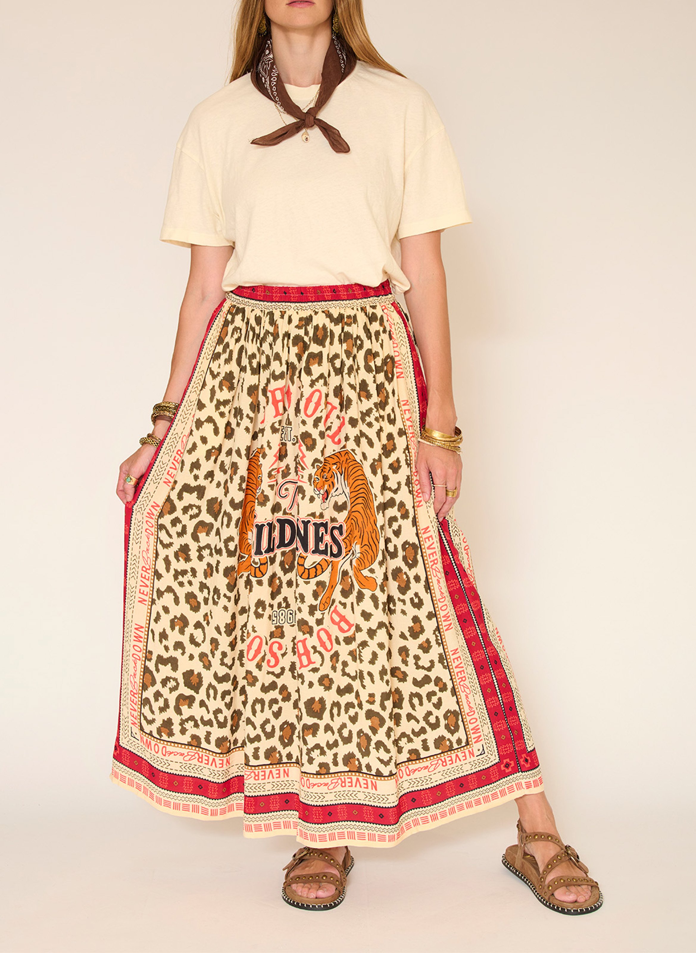 Kurzer Rock mit Print MKT Beige