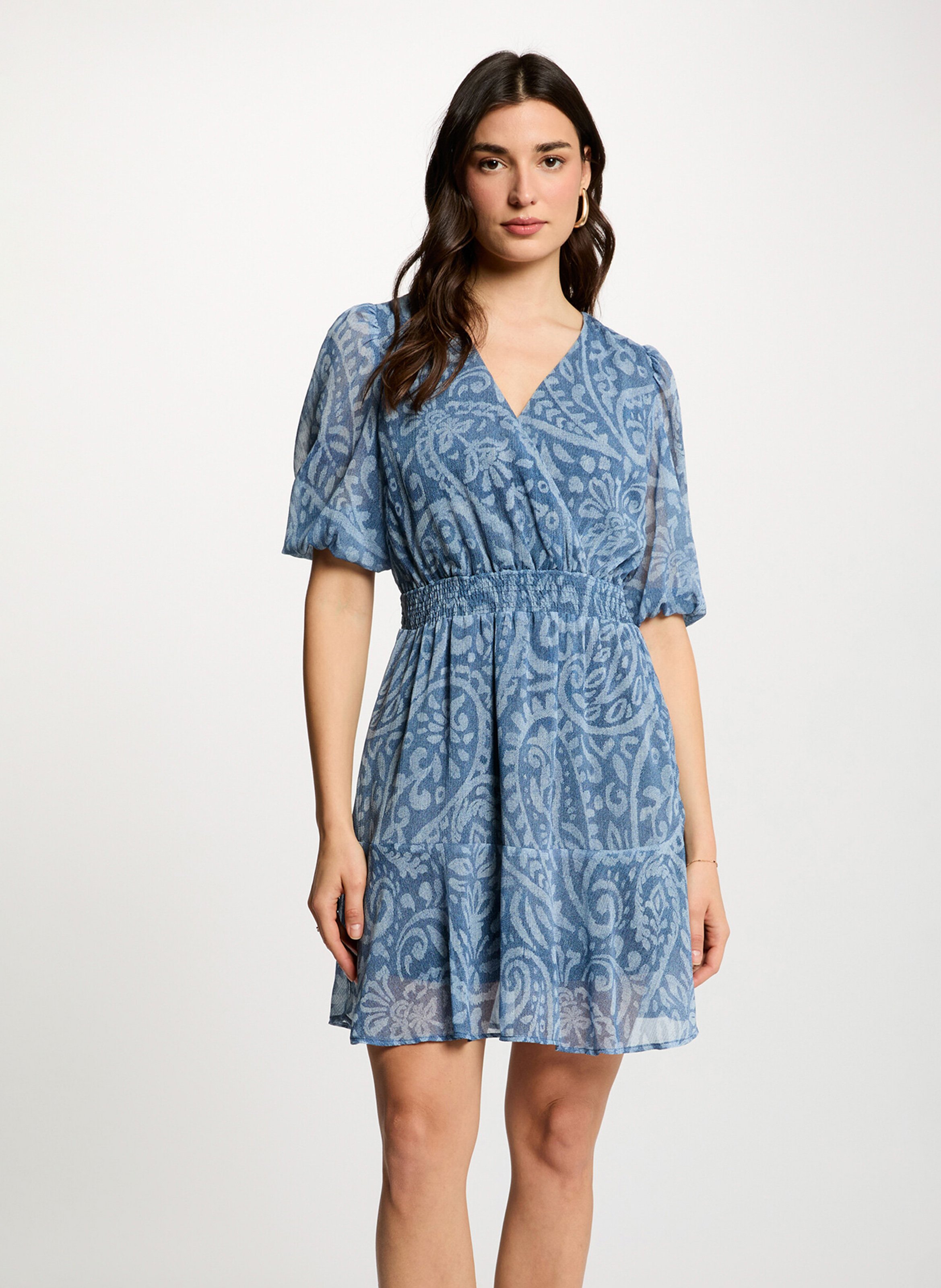 Robe courte imprimée col v  MORGAN Multicolore