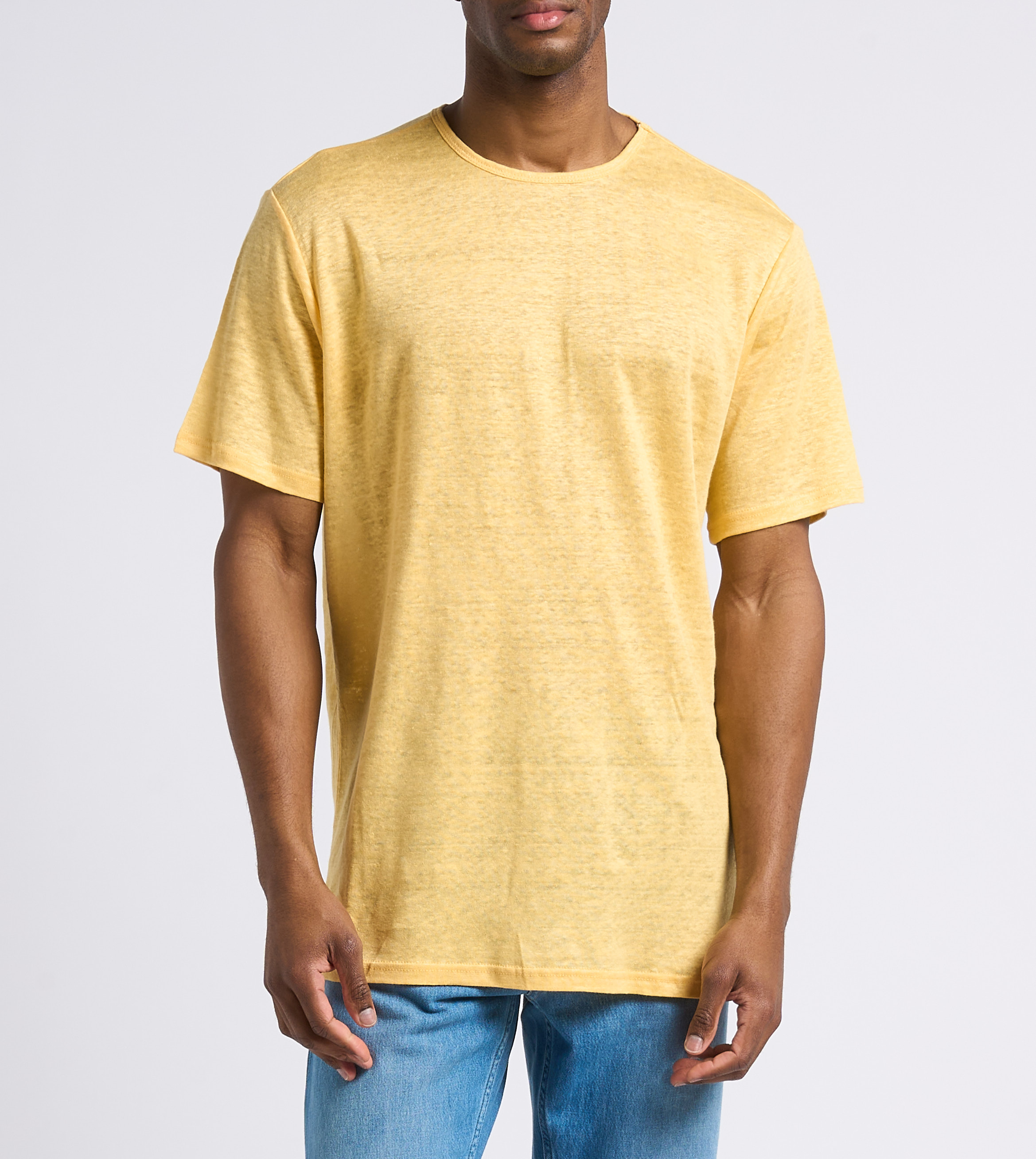 Linnen T-shirt met ronde hals SELECTED Geel