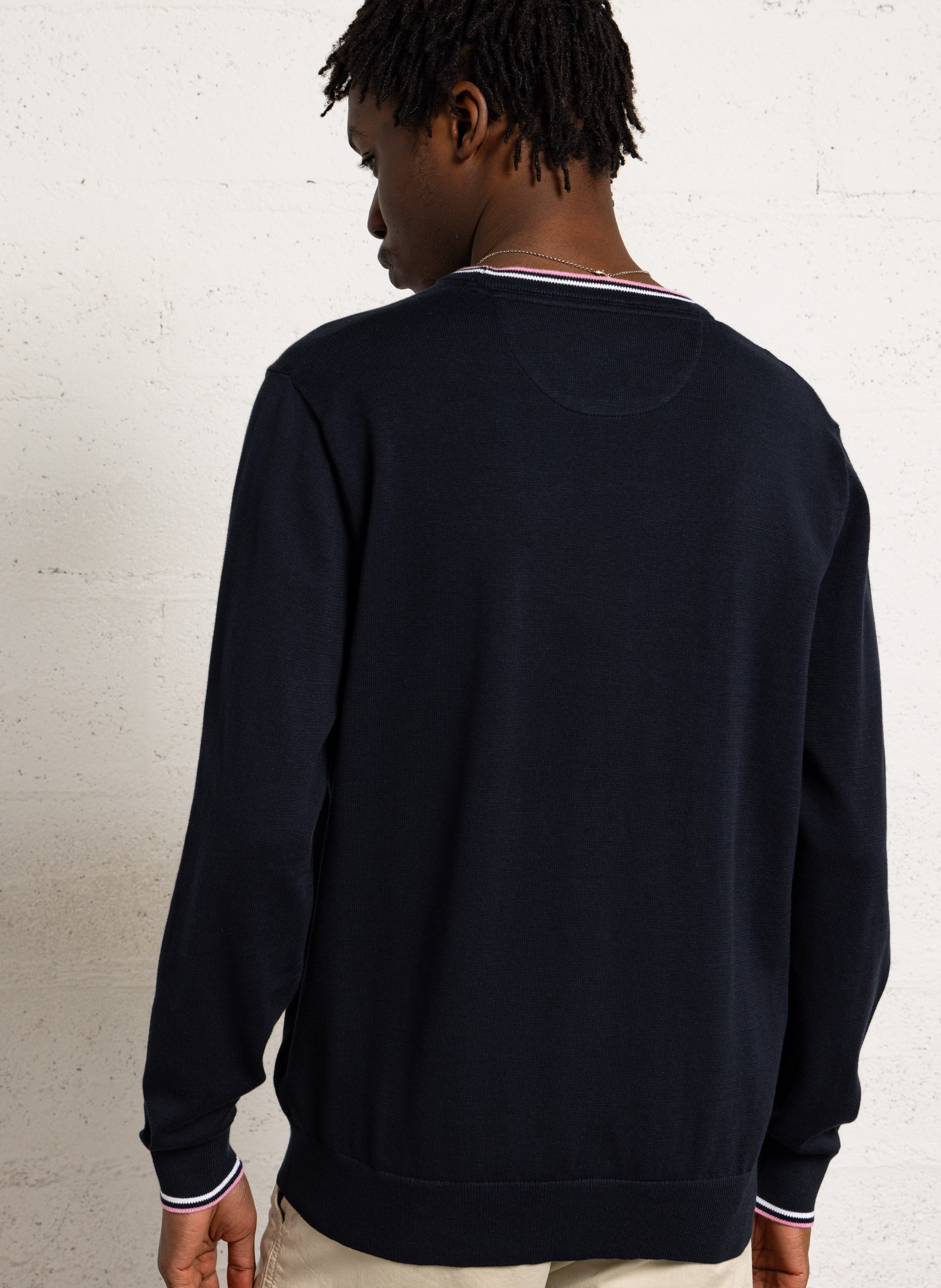 Embroidered straight cotton sweater with round neck EDEN PARK Blue