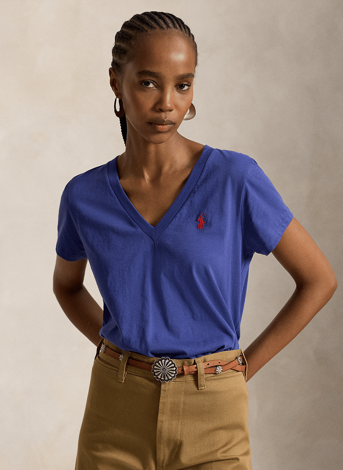 Straight cotton V-neck T-shirt POLO RALPH LAUREN Blue