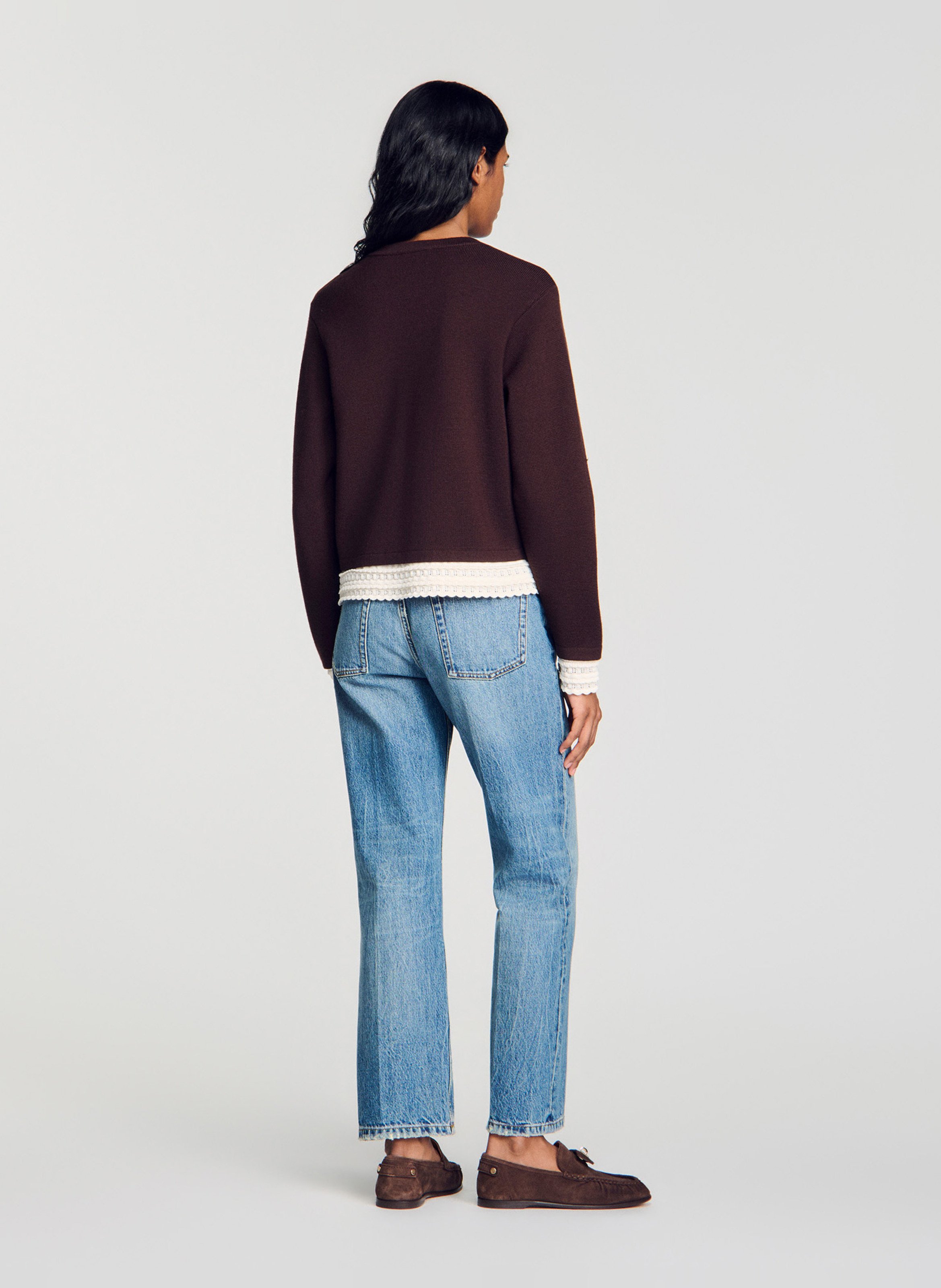 Round neck vest with embroidery SANDRO Brown