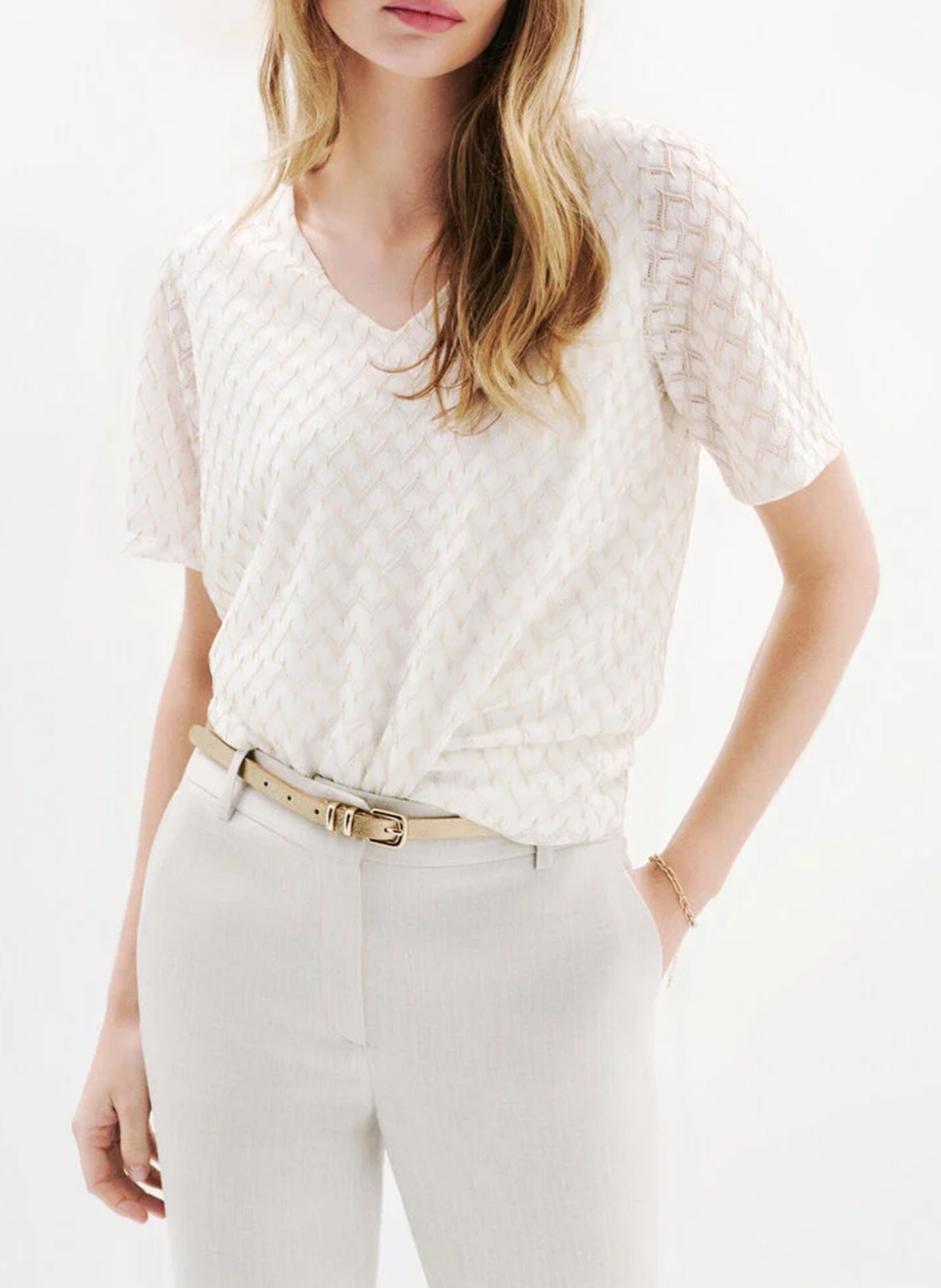 Crepe V-neck top CAROLL Beige