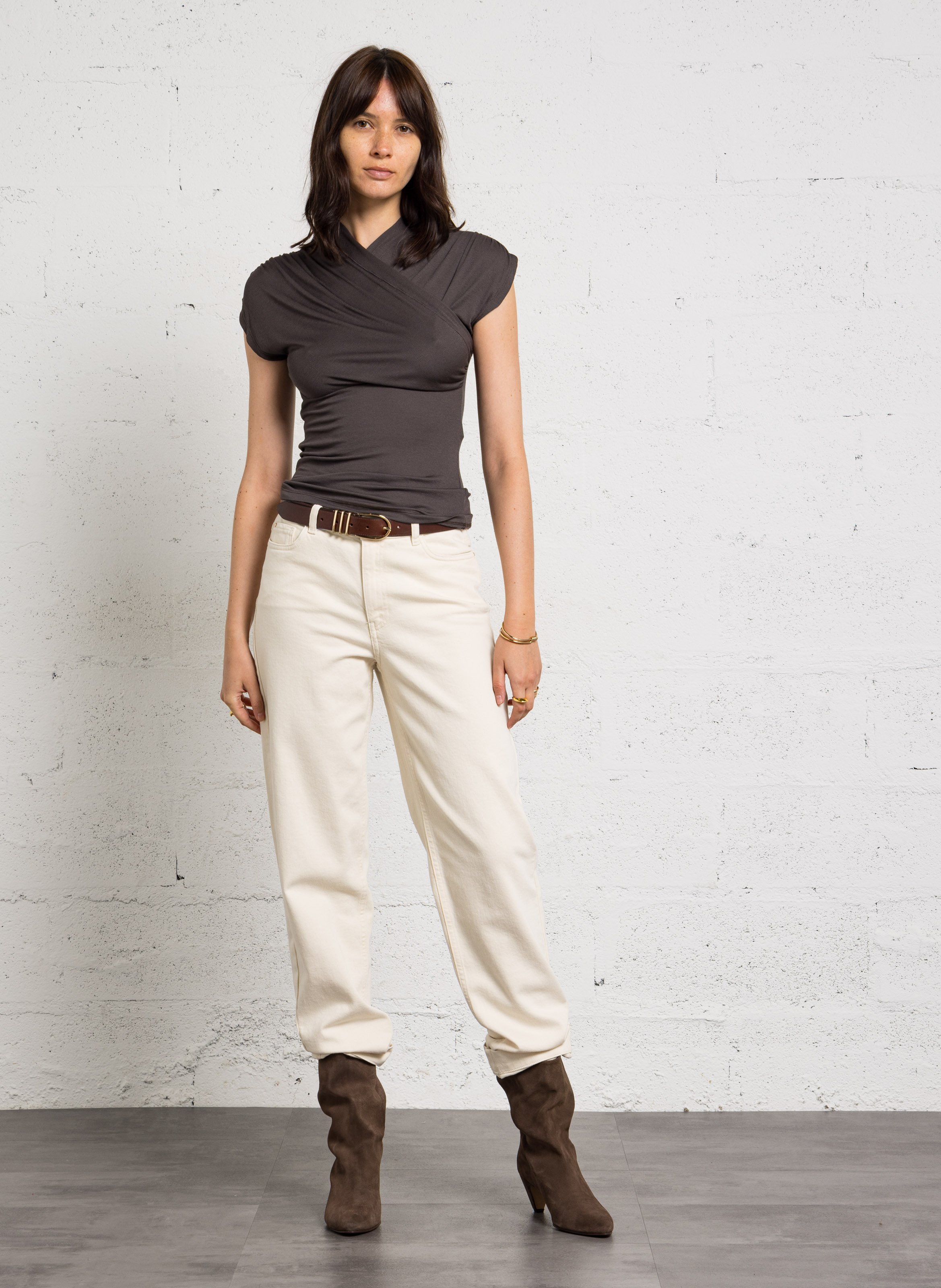 Cotton-blend straight-leg jeans MAISON 123 Beige