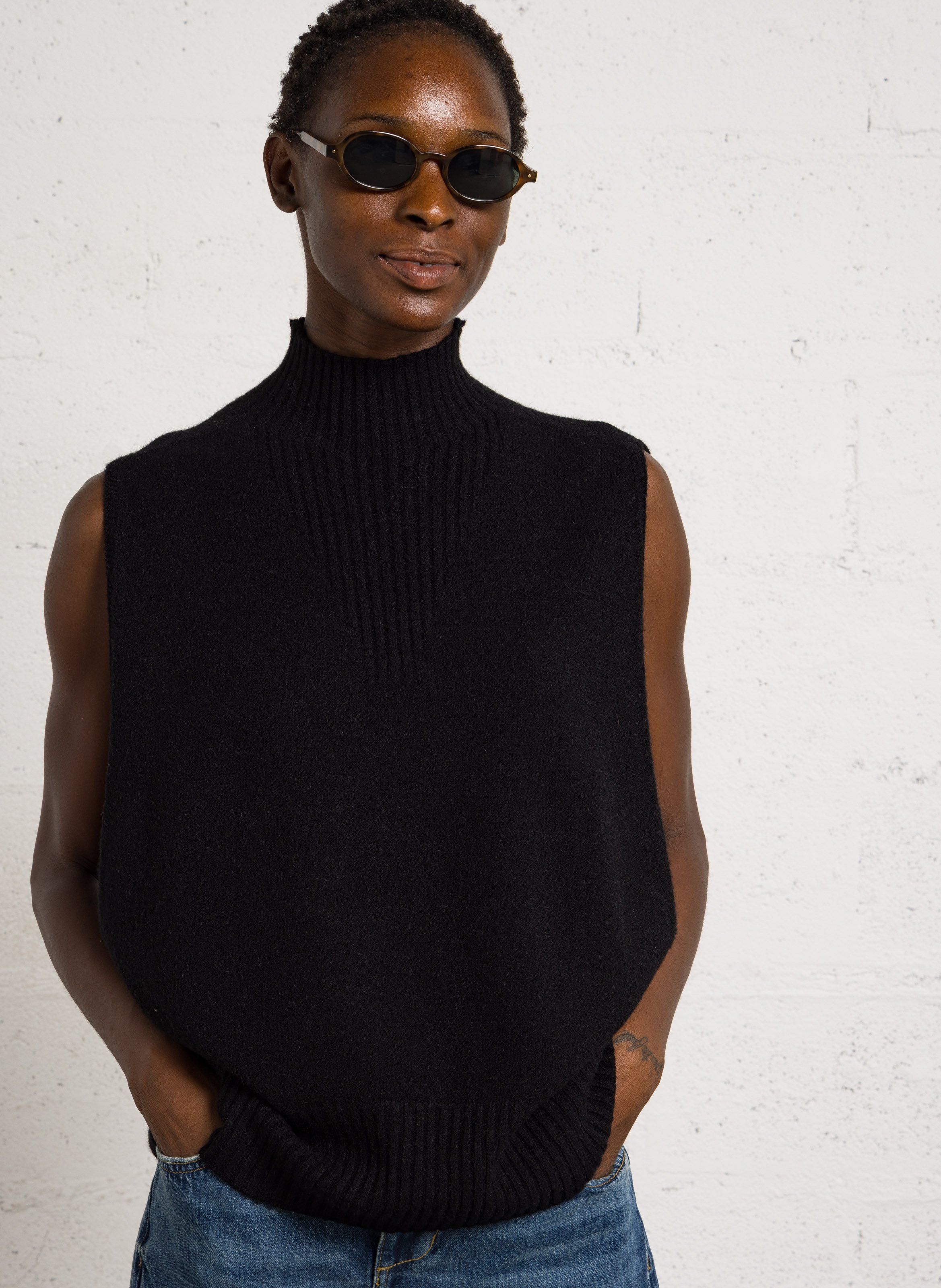Mixed-knit high-neck jumper IMPERIAL Black