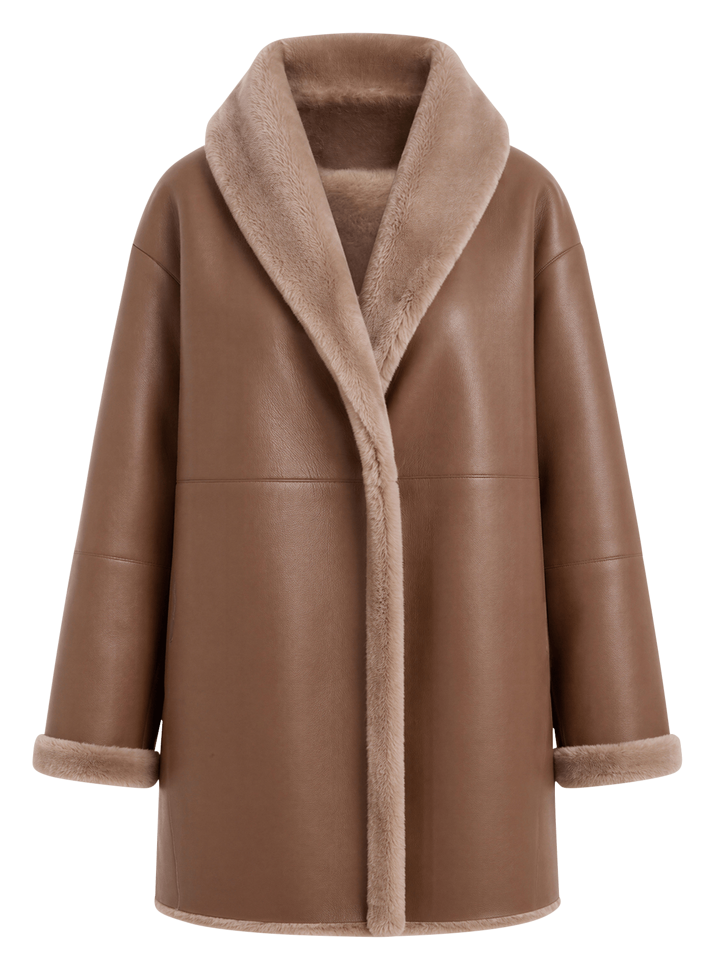 Straight faux fur-lined leather coat GERARD DAREL Brown