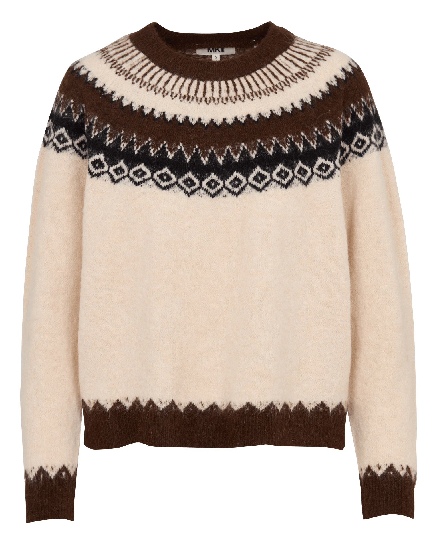 Pull droit col rond jacquard en laine mélangée MKT Beige