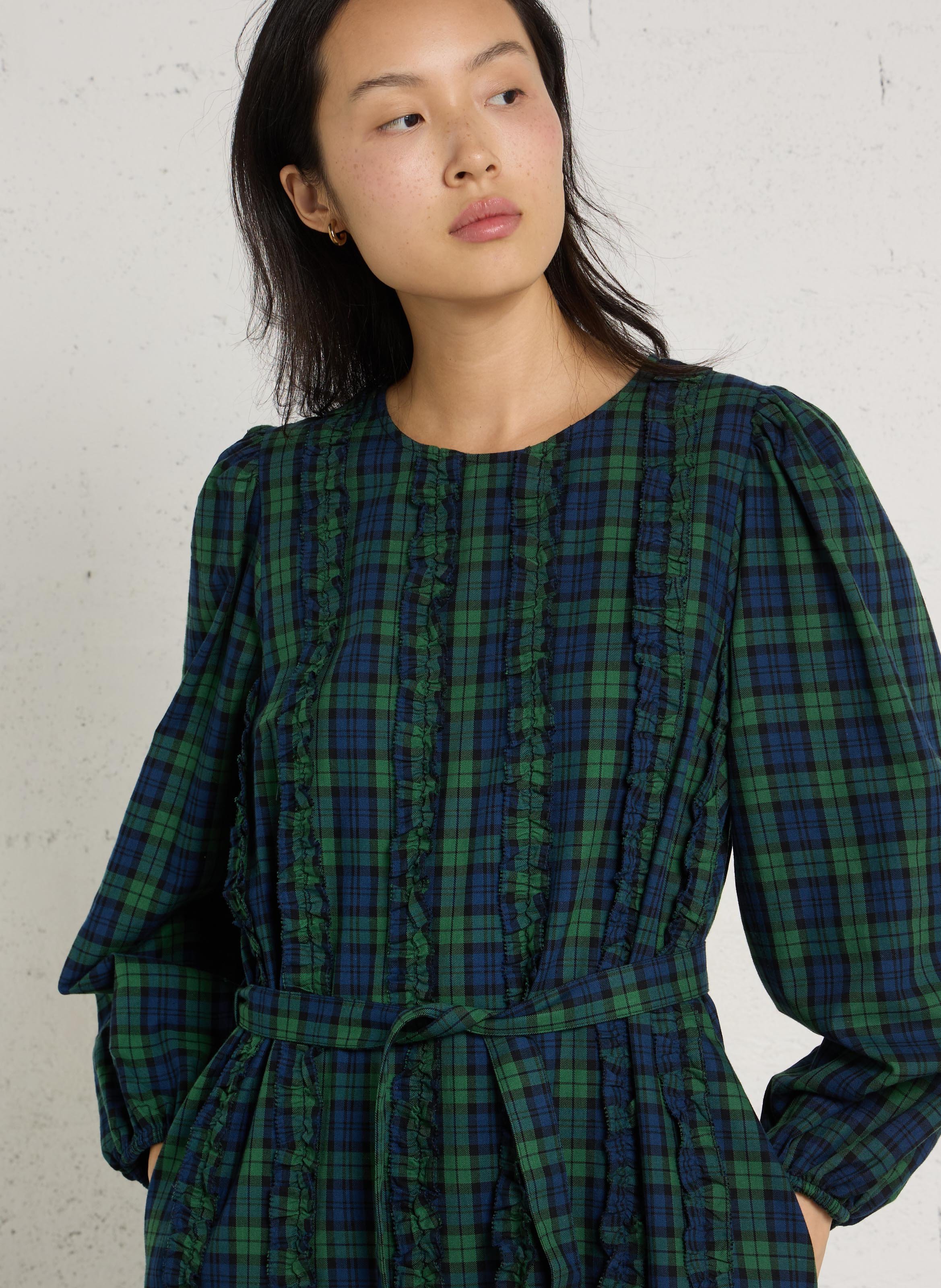 Robe longue col rond en coton THE TINY BIG SISTER Bleu