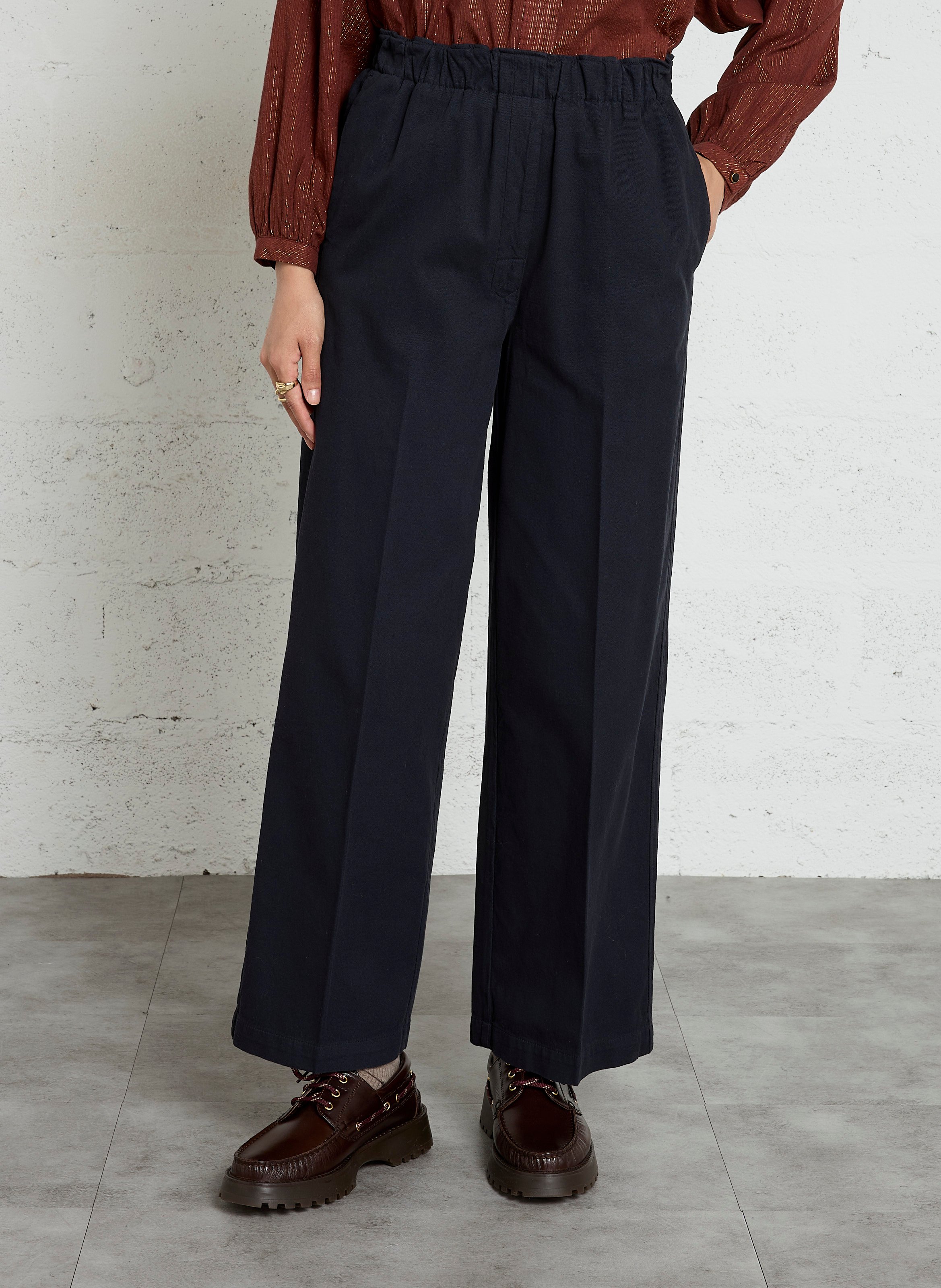 Wide-leg trousers in cotton and wool POMANDERE Blue