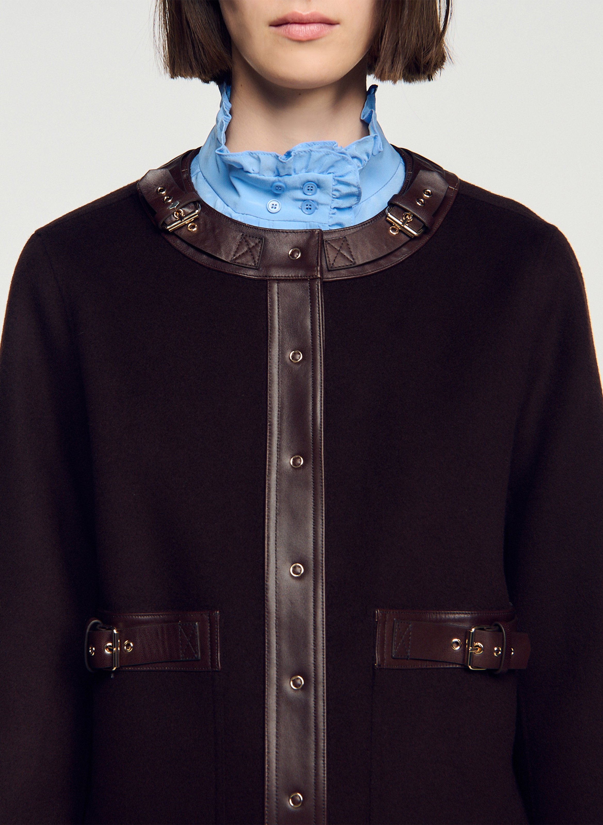 Straight wool-blend coat SANDRO Brown