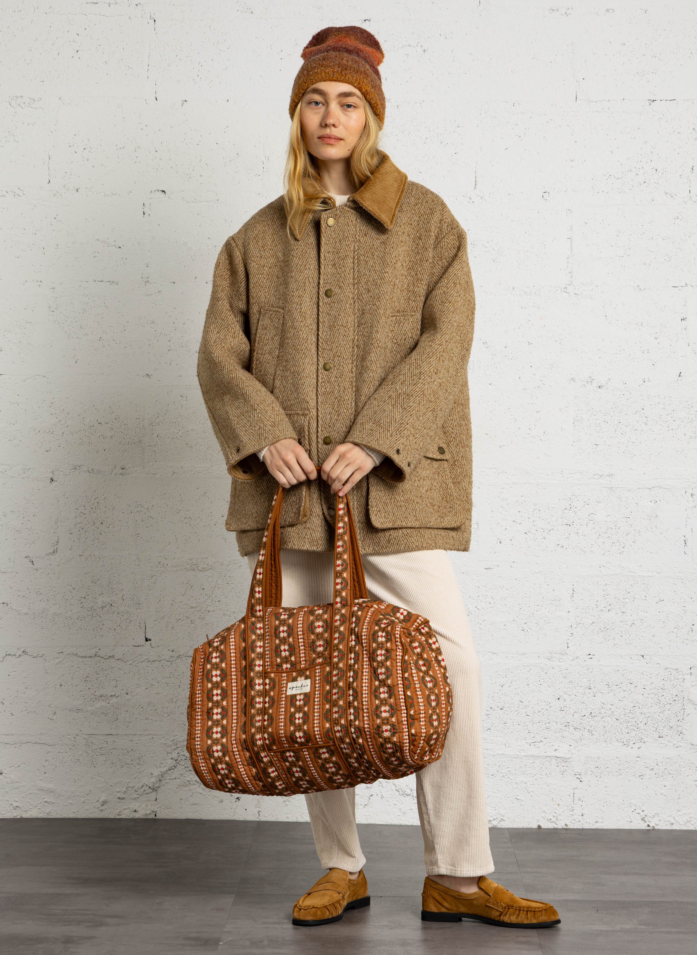 Weekender aus bedruckter Baumwolle APACHES COLLECTIONS Beige