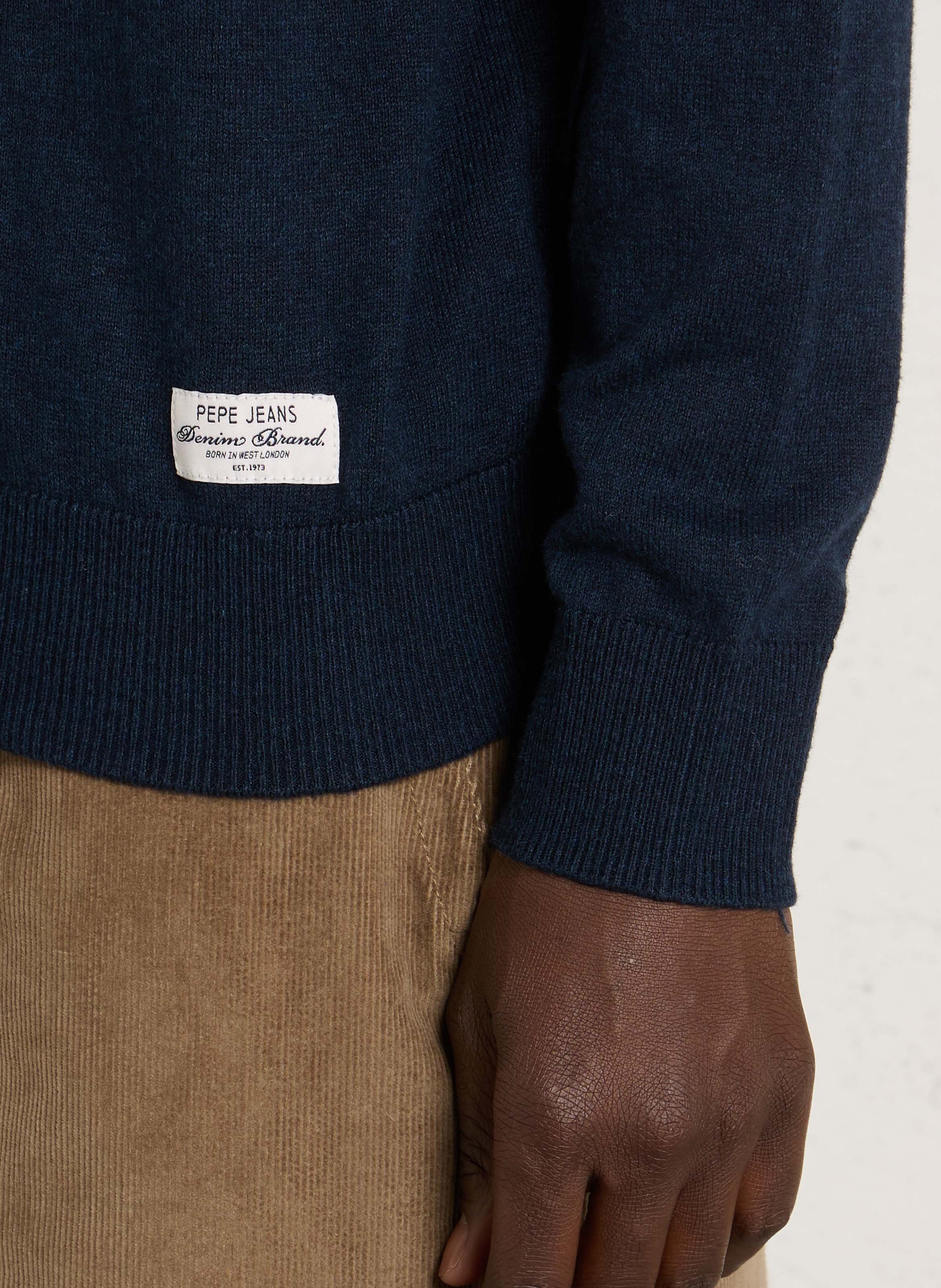 Pull droit col camionneur en coton, laine et cachemire PEPE JEANS Bleu
