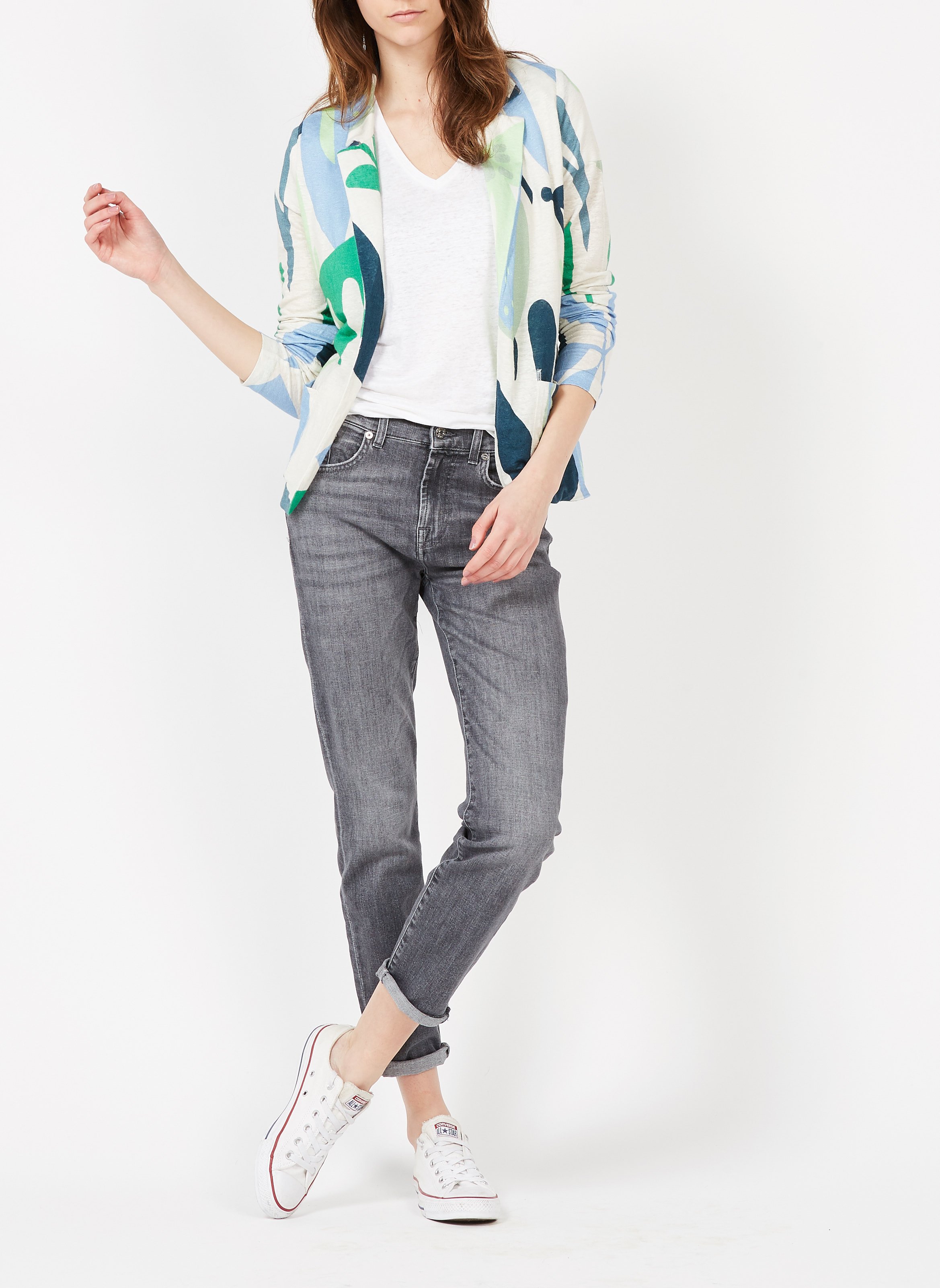 Figurbetontes T-Shirt aus Stretch-Leinen mit V-Ausschnitt MAJESTIC FILATURES Weiss