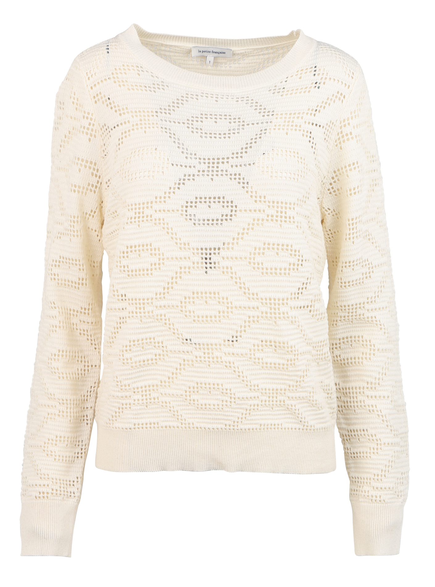 Pull col rond ajouré en coton mélangé LA PETITE FRANCAISE Blanc