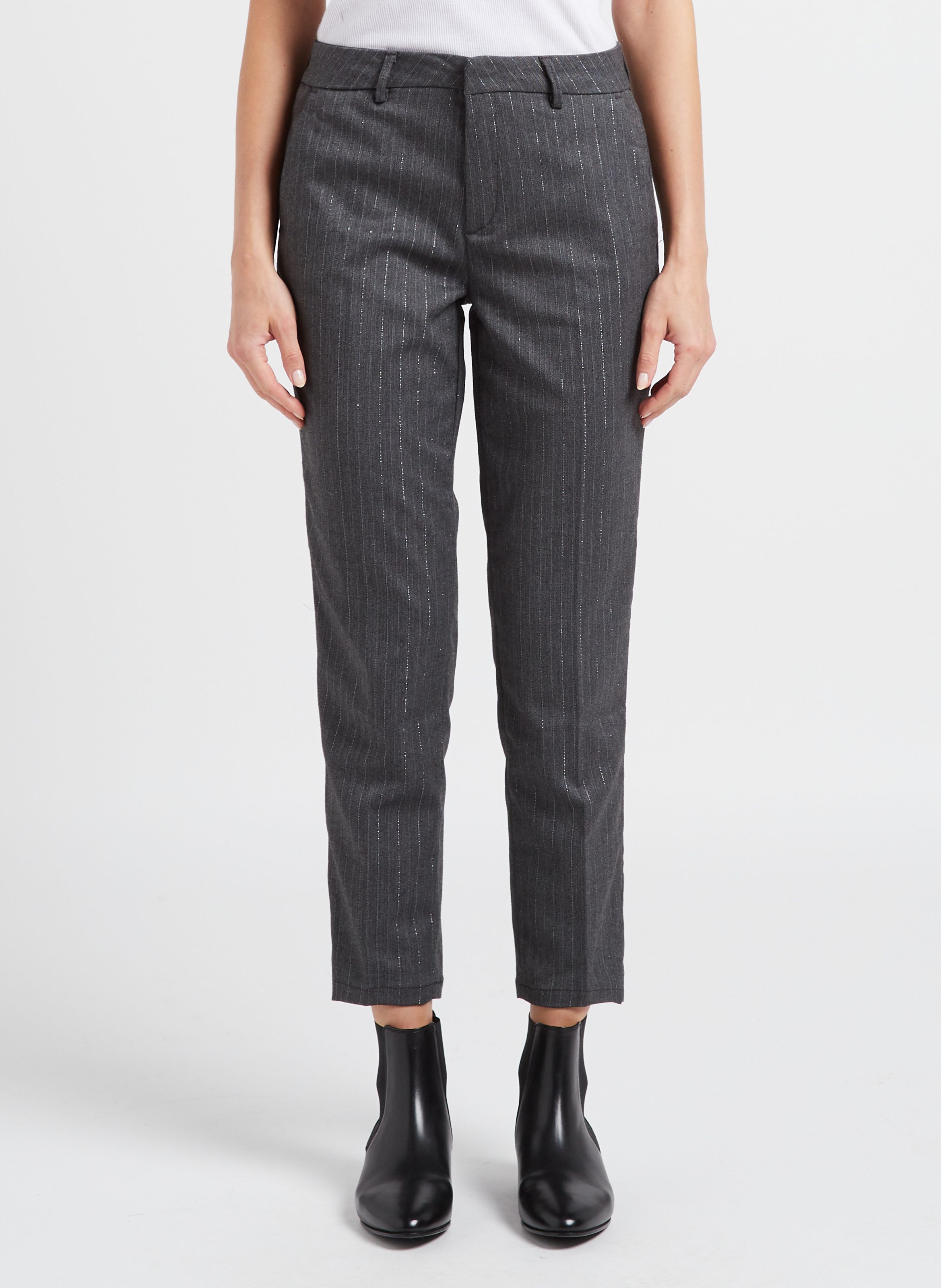 Buy MANGO Women Grey & Black Checked Regular Fit Cigarette Trousers -  Trousers for Women 7157949 | Myntra