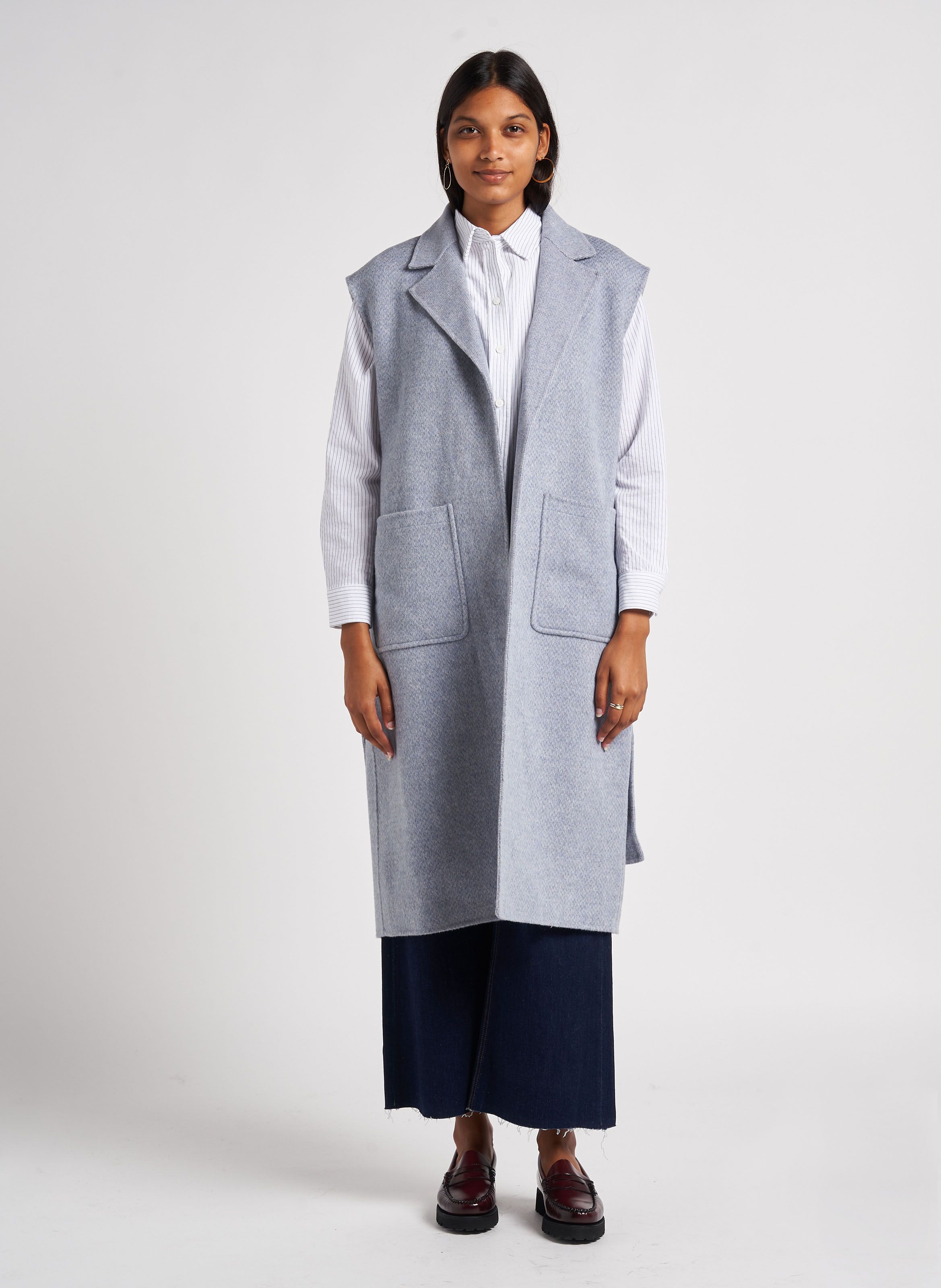 Blue Wool blend coat with tailored collar