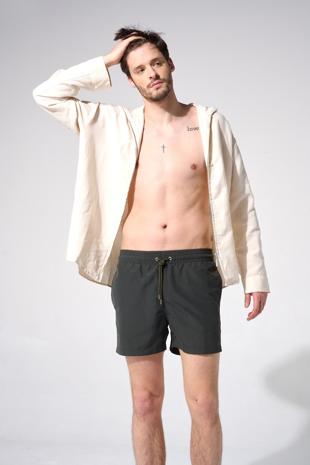 Plain swim shorts with elasticated waistband APNEE Khaki
