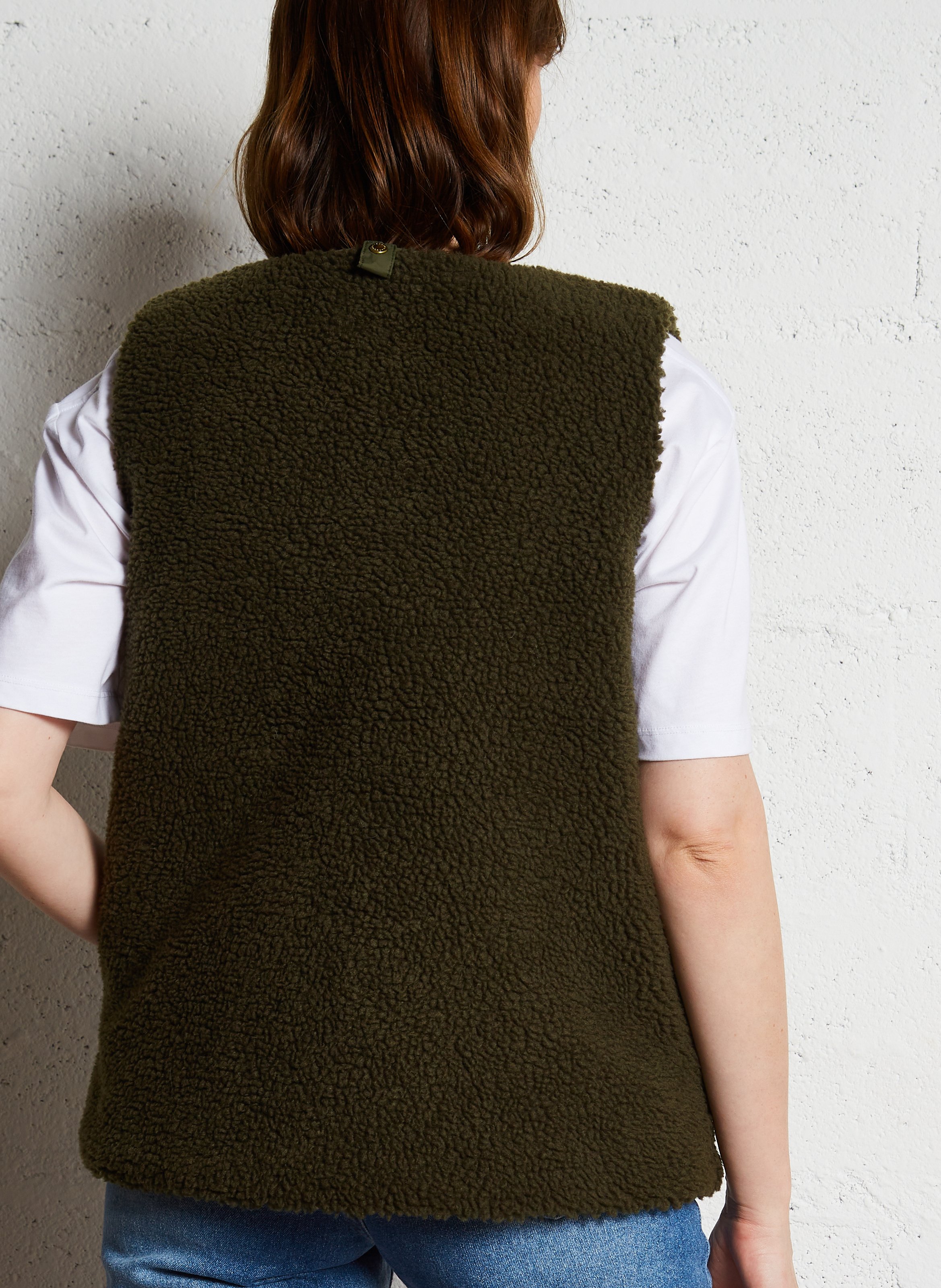 Gilet col rond en fourrure teddy BARBOUR Kaki