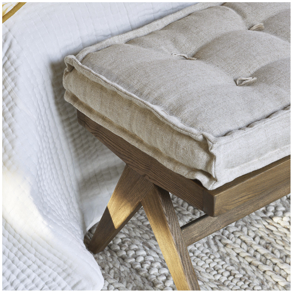 Ash bench with linen cushion BLANC D'IVOIRE Beige